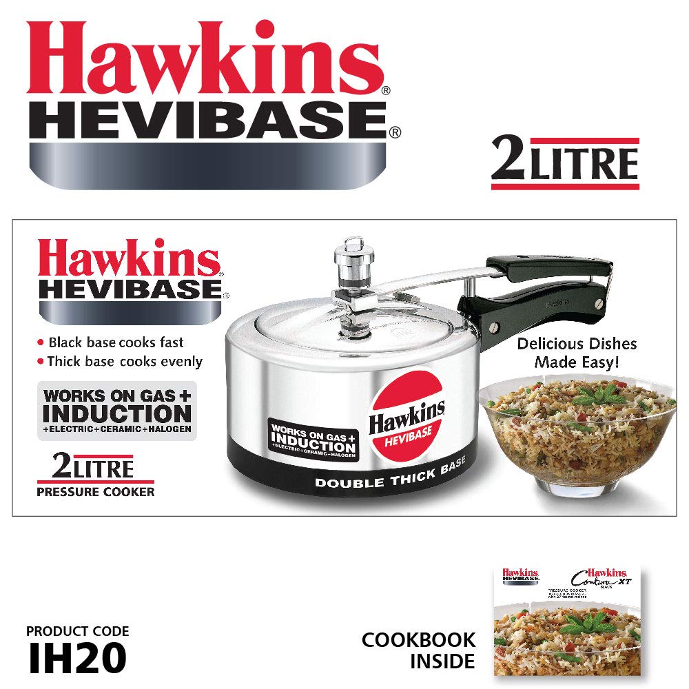 Hawkins 2 Litre Hevibase Pressure Cooker, Induction Inner Lid Cooker, Small Cooker, Silver (IH20),Aluminium