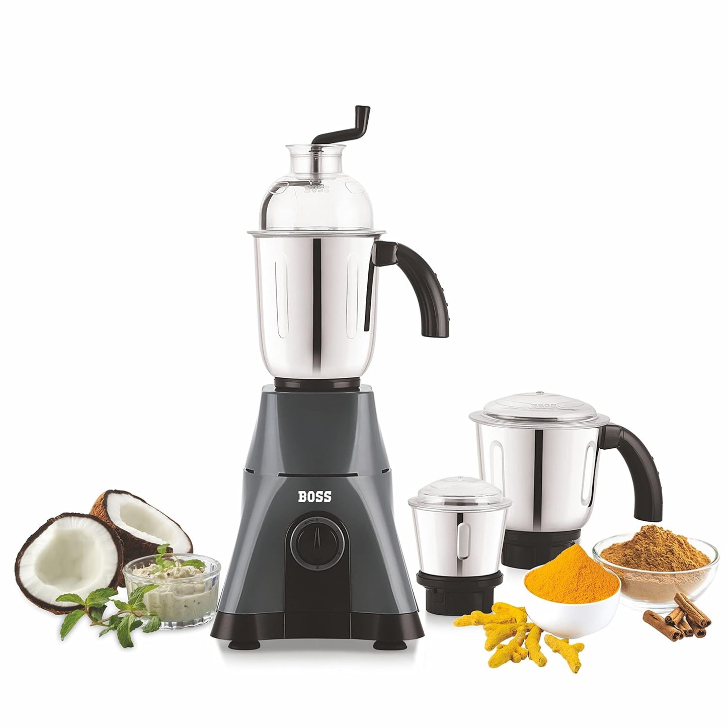 BOSS Cyclone-NX Mixer Grinder,750 Watt, 3-Speed with Overload Protection, 3 Jars, Grey