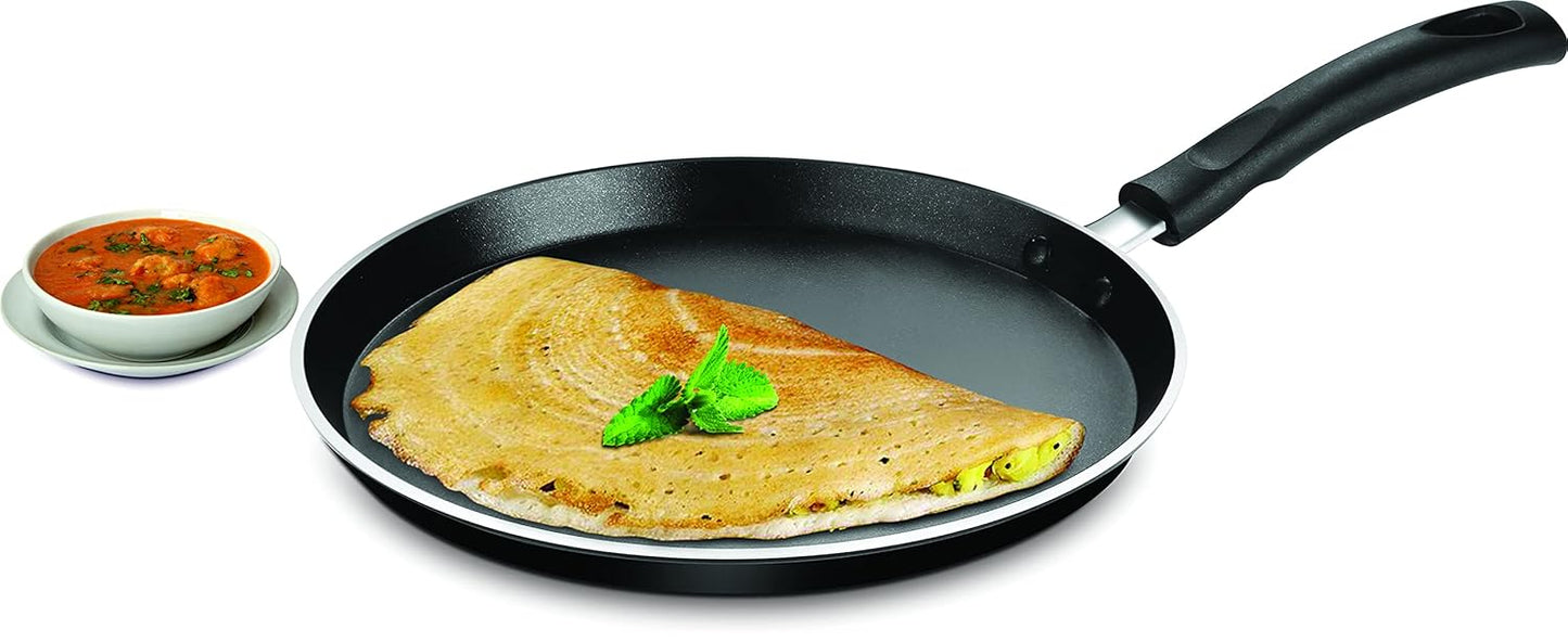 Pigeon by Stovekraft Aluminium Non-Stick Forged Flat Tawa 280, Black, 26 cm