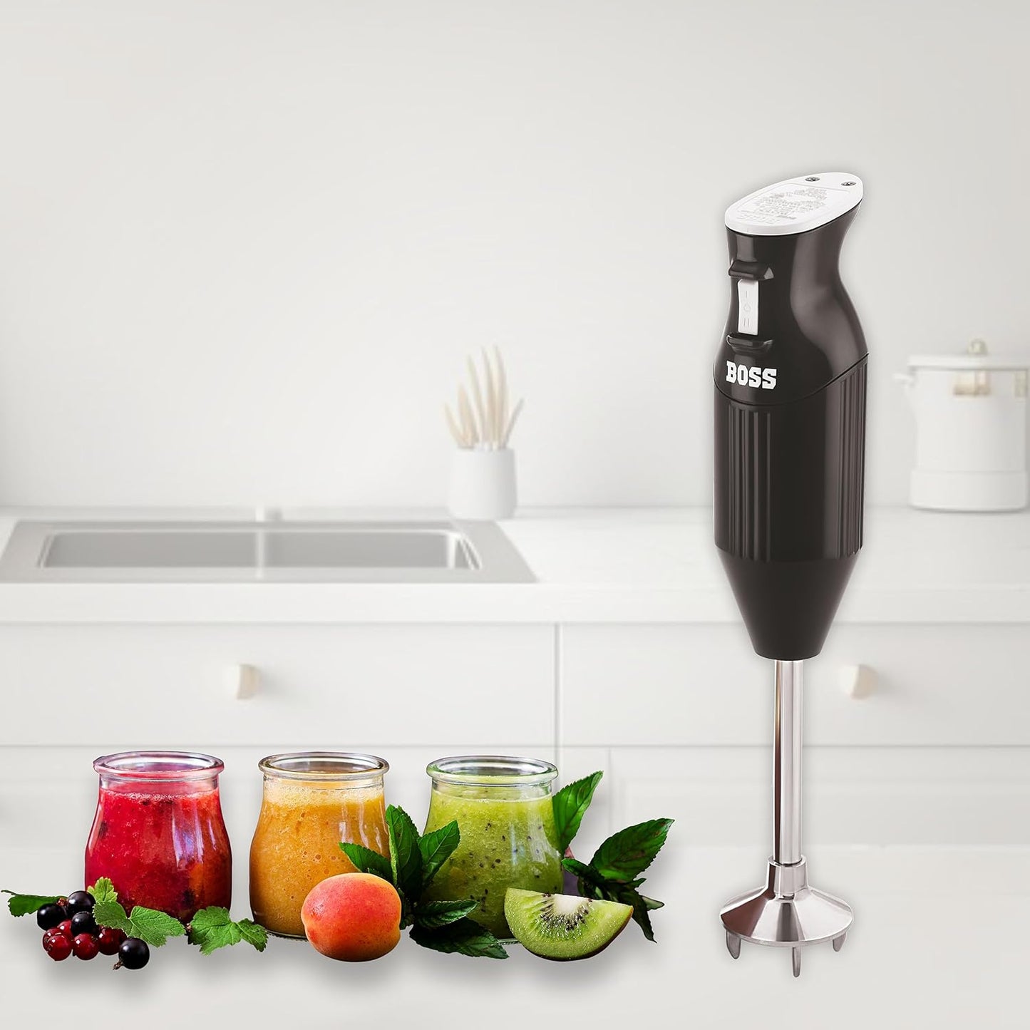 BOSS Stainless Steel B132 Portable Hand Blender 225W - Watt | Variable Speed Control | 3 Years Warranty | Easy To Clean And Store | Isi-Marked, Black