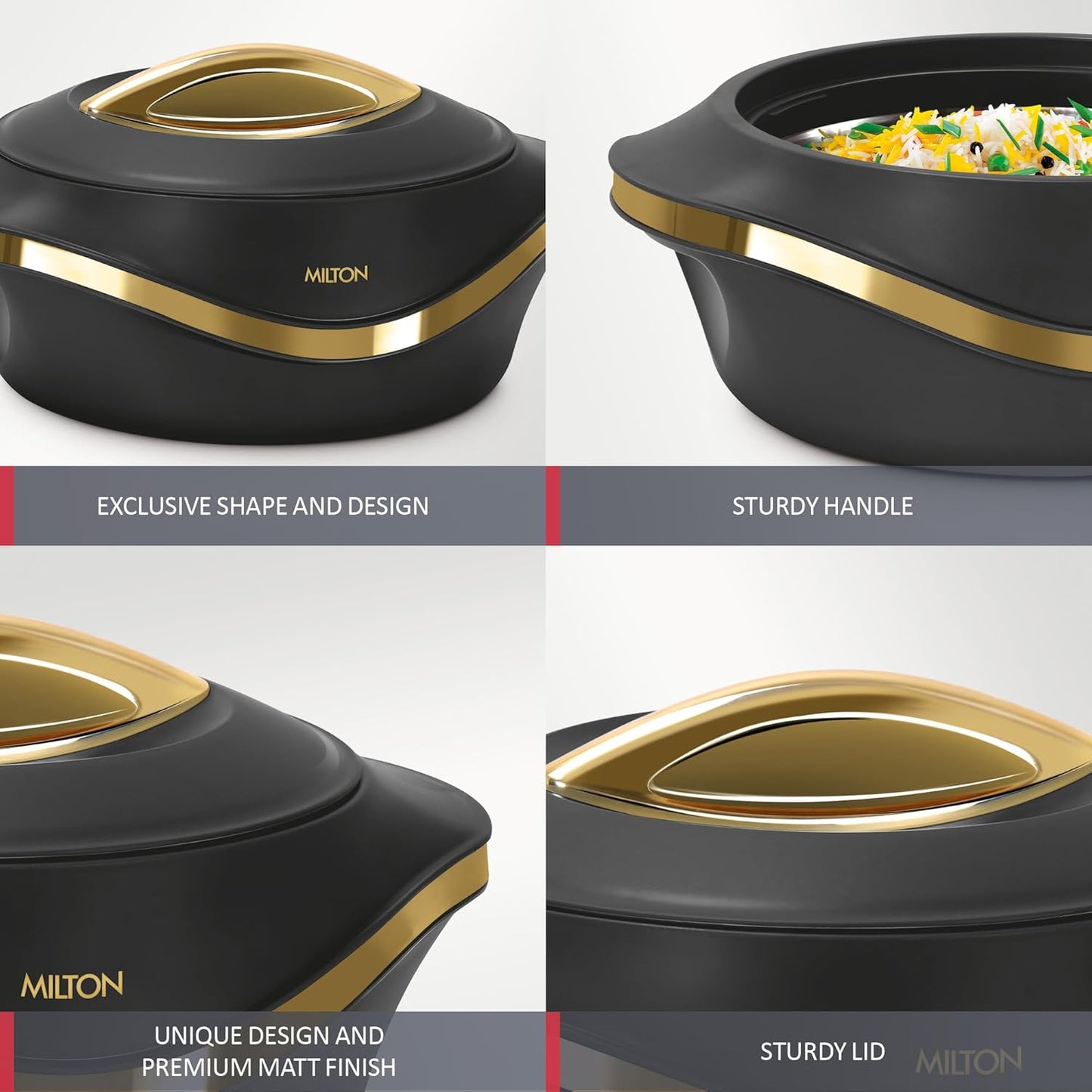 MILTON Pearl 1500 Inner Stainless Steel Casserole, 1.27 litres, Black