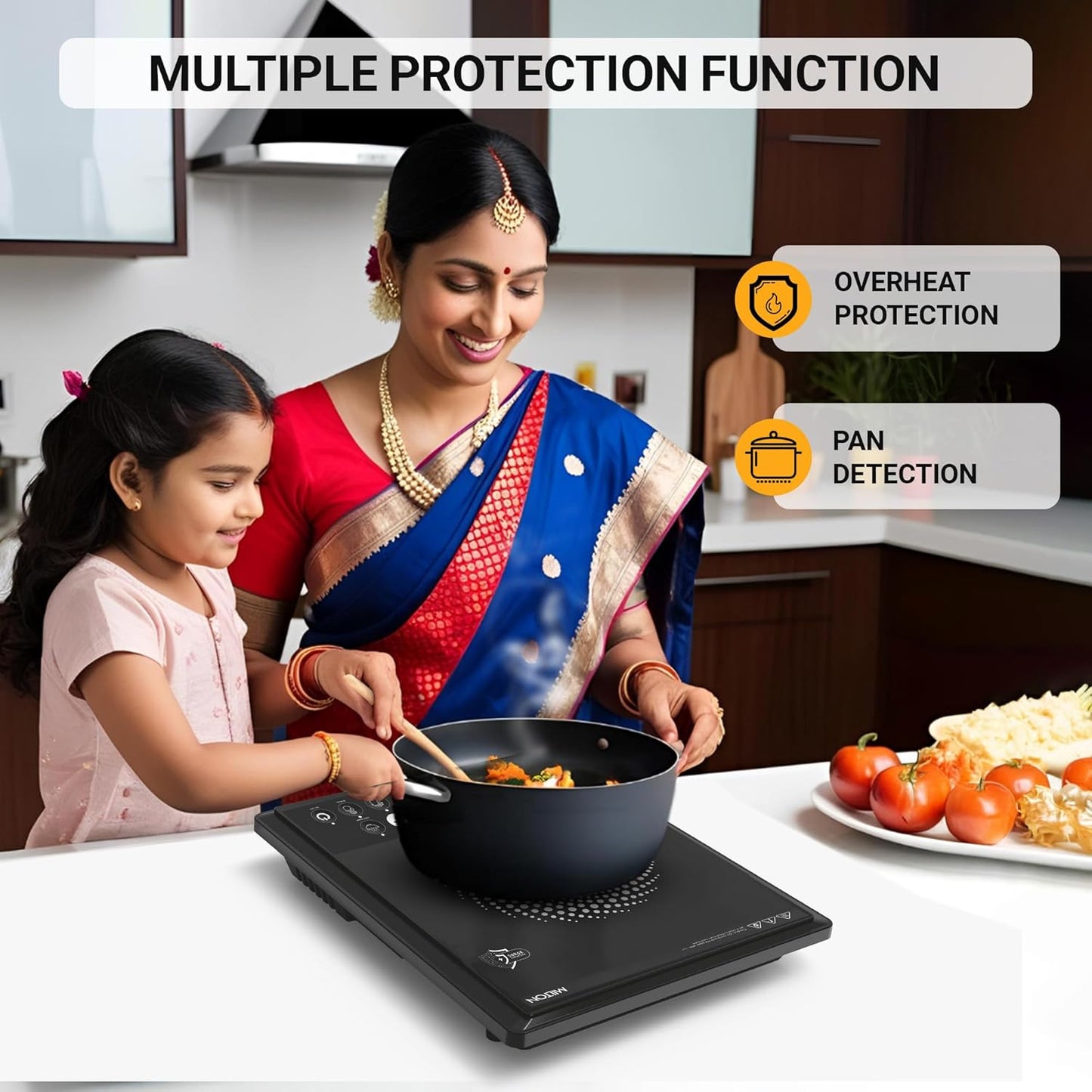 Milton Elio 21.0 Portable Induction Cooktop | LED Display Panel, 5KV Surge Protection I Timer & Preset Menu Functions | 2100 W Push Button| Fast Cooking | 3-Year Warranty on Coil