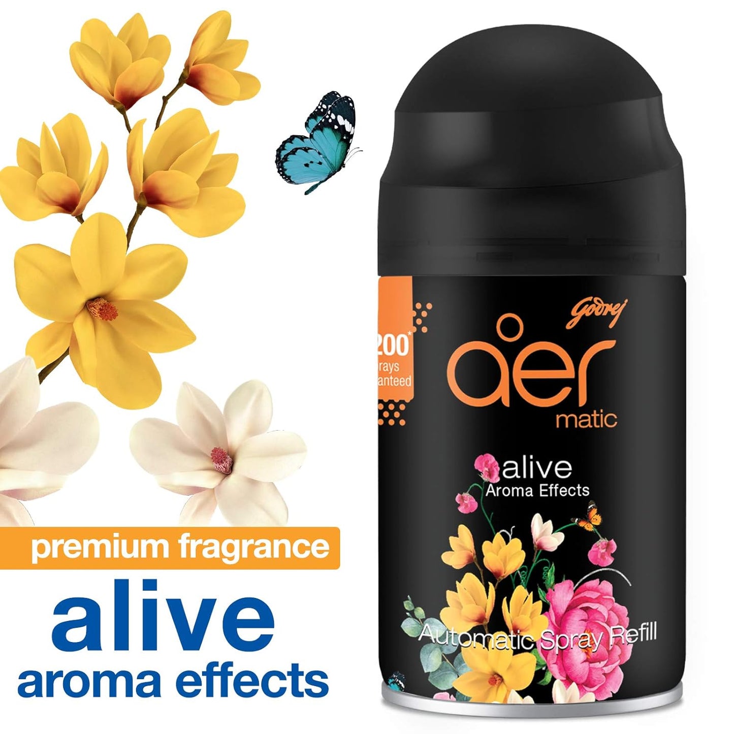 Godrej aer Matic Refill - Automatic Room Fresheners | Alive | 2200 Sprays Guaranteed | Lasts up to 60 days (225ml)