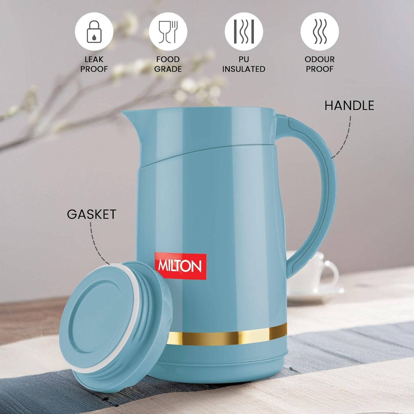 Milton Renova 1000 Water Jug, PU Insulated Inner Stainless Steel Hot & Cold Jug, BPA Free, Leak Proof, 1 Litre, Special Blue, Ideal for Tea, Coffee, Water, Hot Beverages