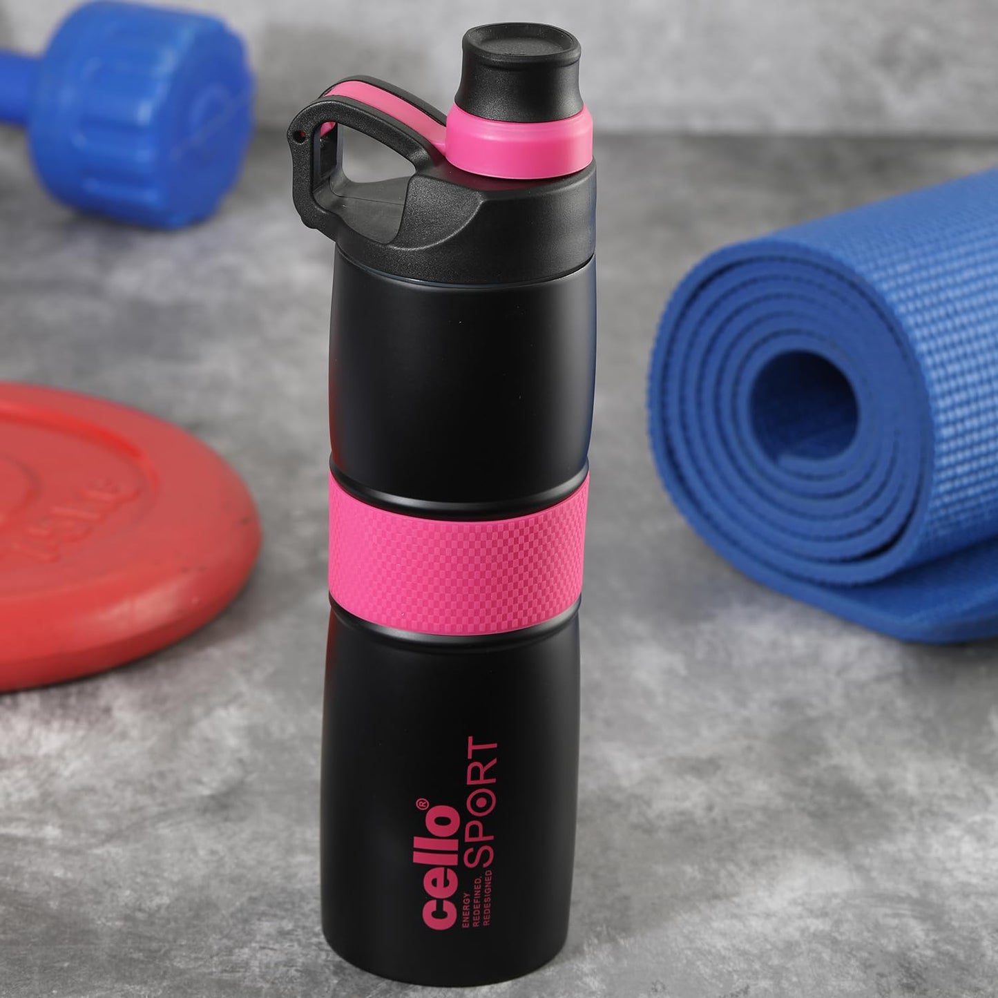 Cello Force Vacuum Insulated Flask | Hot and Cold Water Bottle with Anti-Slip Grip | Double Walled Sports Bottle for Travel, Home, Office, School | 700ml, Pink