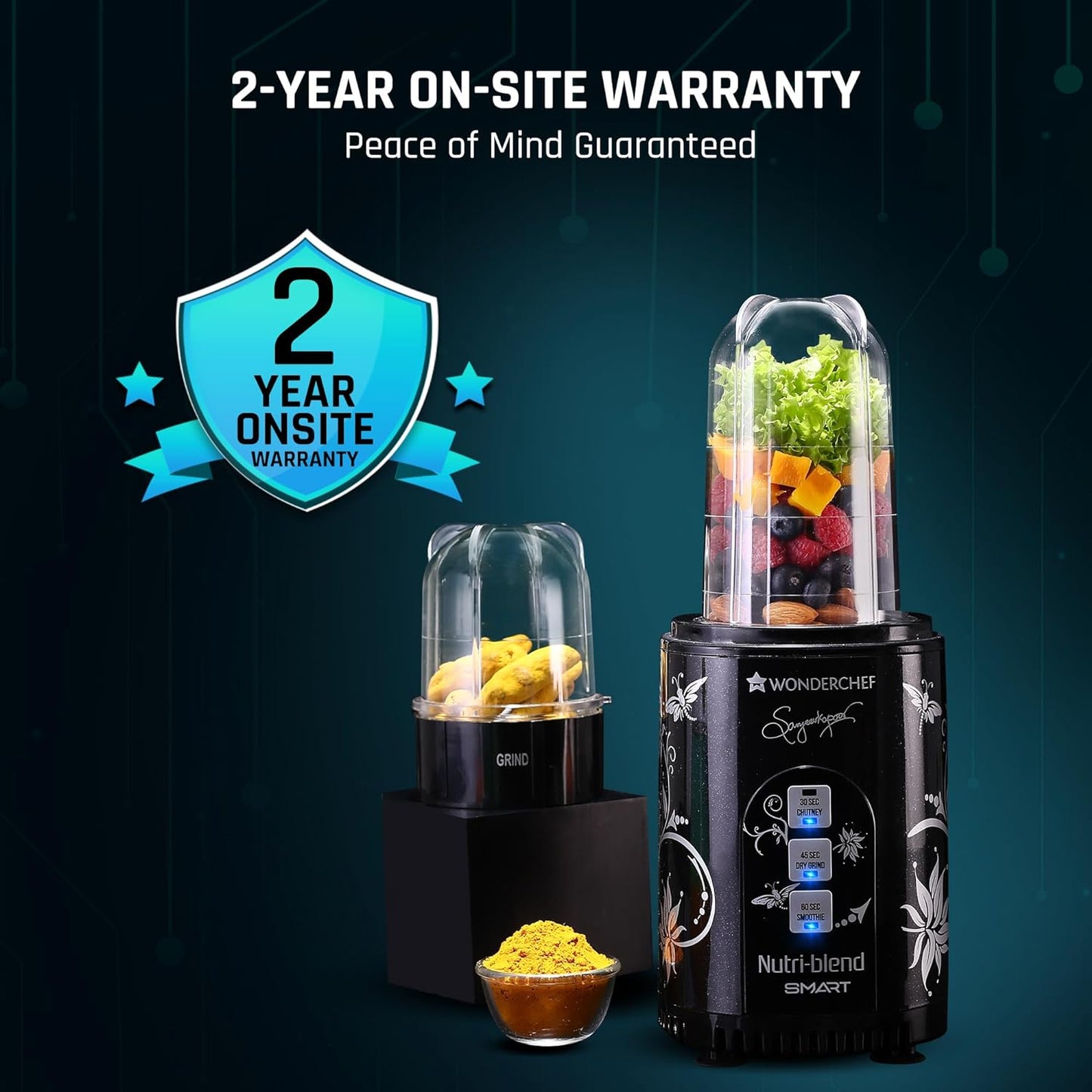 Wonderchef Nutri-blend Mixer, Grinder & Blender | Powerful 400W 22000 RPM 100% Full Copper Motor |Stainless Steel Blades |2 Unbreakable Jars |2 Years Warranty |Recipe book by Chef Sanjeev Kapoor