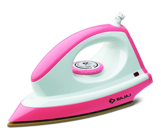 Bajaj ABS Majesty Canvas 1000-Watt Dry Iron | Teflon Coating | Thermal Safety Fuse | 360 Degree Swivel Cord | Cool Touch Body | 2-Yrs Warranty 【Pink】