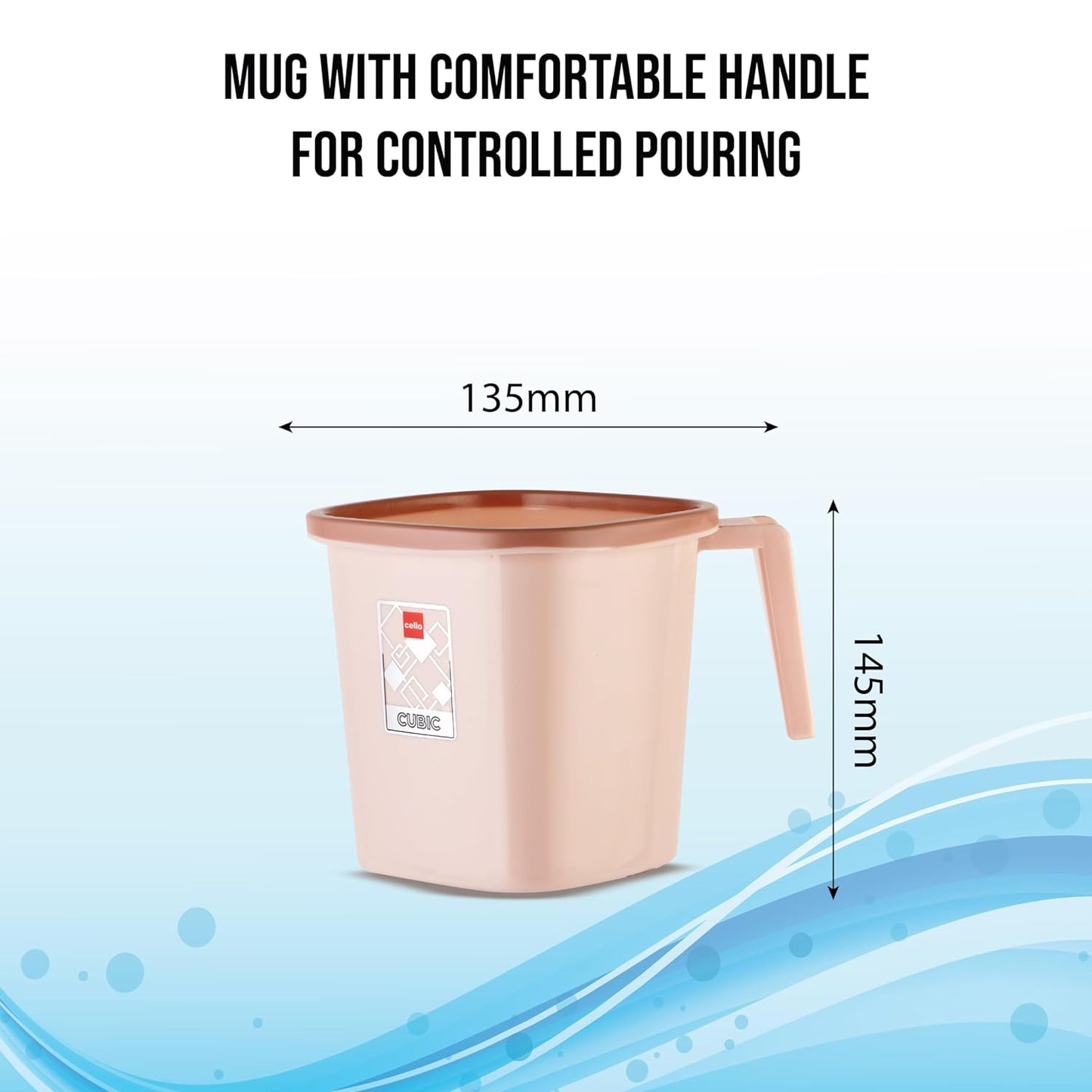 Cello Cubic Bathroom Set | Sturdy and Durable | Cubic Set (Bucket 18 L + Stool + Mug 1.5 L) | Lightweight and Rigid | Easy to Clean and Attractive Design | Set of 3 | Light Brown