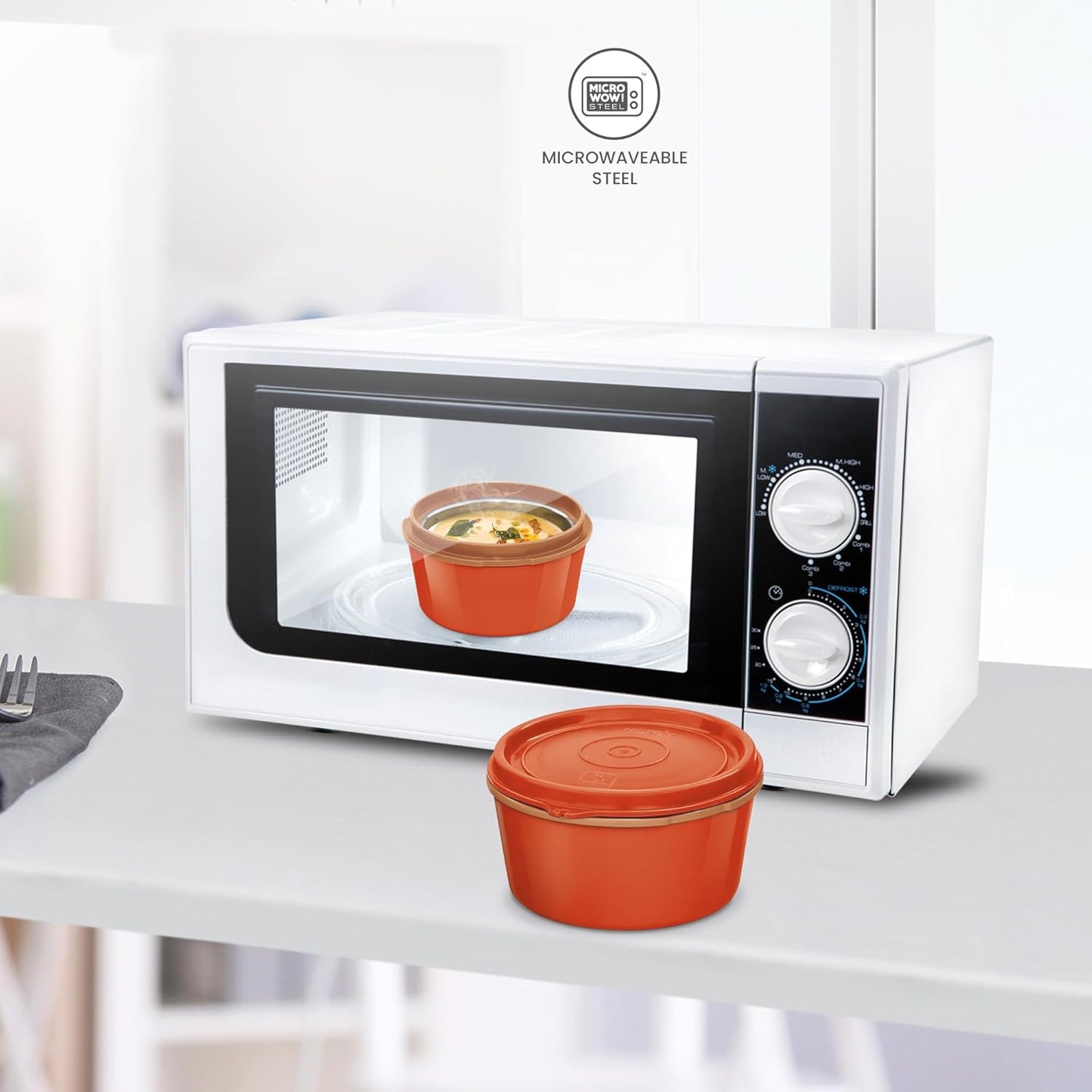 MILTON Flexi 3+1 Inner Stainless Steel Lunch Box with Jacket, Set of 4, (180 ml, 320 ml, 320 ml, 450 ml), Black | Microwaveable Steel | Leak Proof | Food Grade | Dishwasher Safe | Easy to Carry