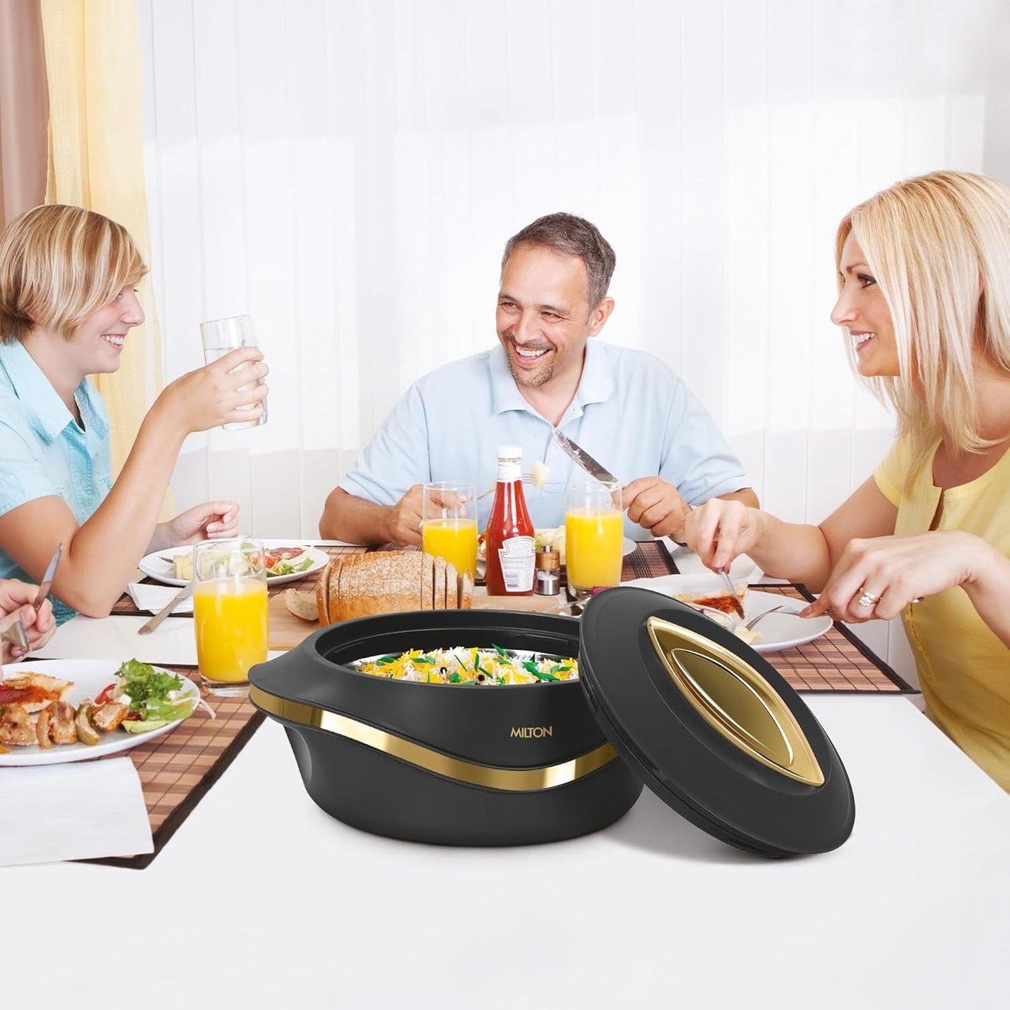 MILTON Pearl 2000 Inner Stainless Steel Casserole, 1.96 Litre, Black | BPA Free | Food Grade | Easy to Carry | Easy to Store | Chapati | Roti | Curd Maker