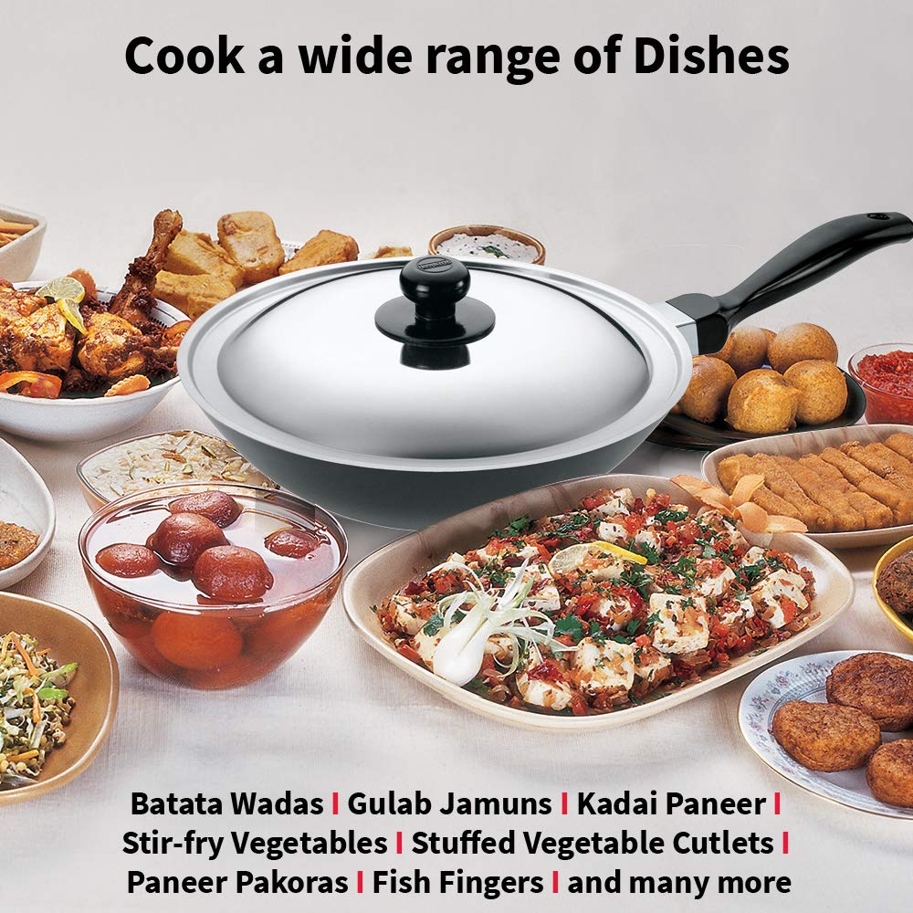 Hawkins Futura Nonstick Deep-Fry Pan (Stir-Fry Pan) 2 L, 26 cm, 3.25 mm with SS Lid (Black)