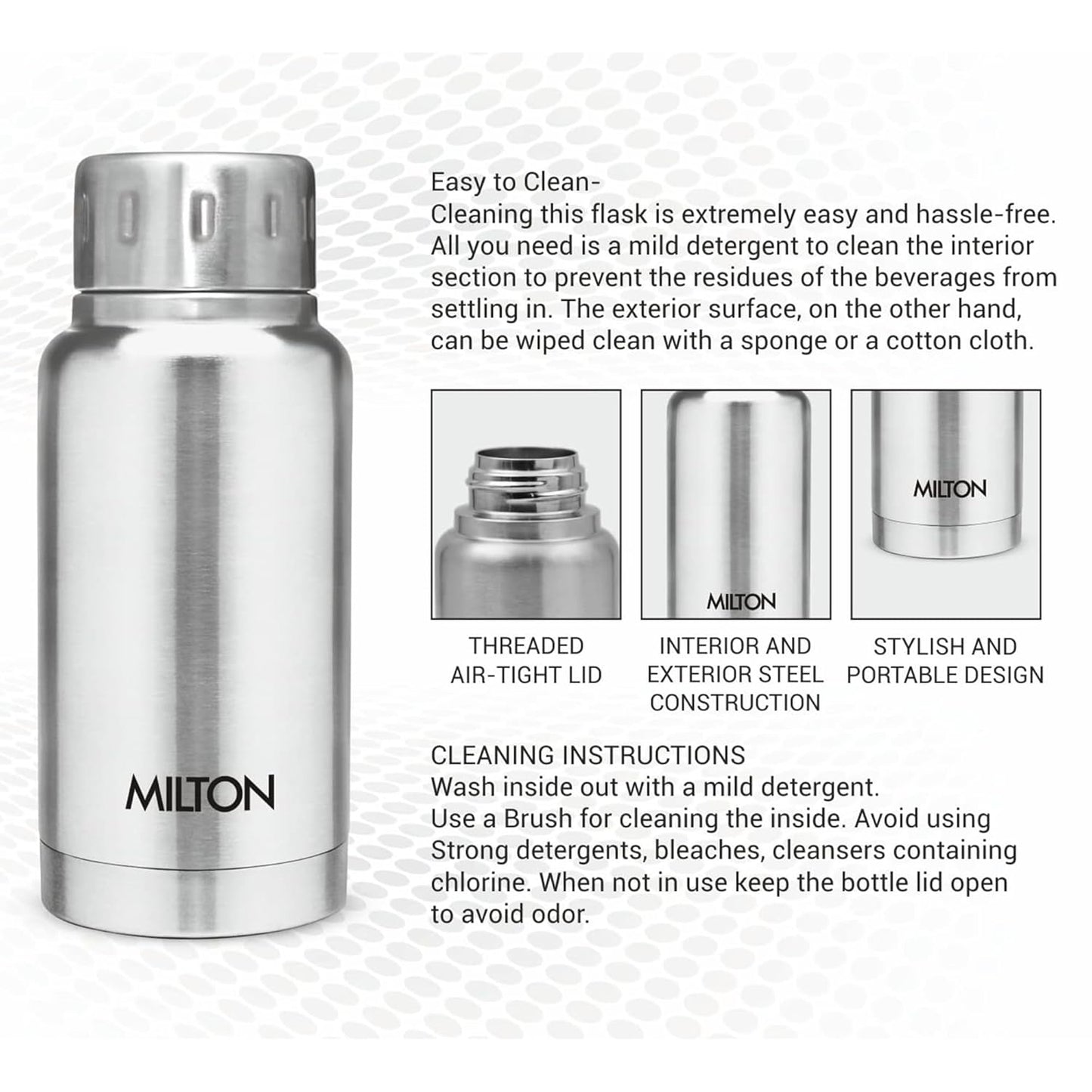 Milton Elfin 160 Thermosteel Water Bottle 160 ml, 24 Hr Hot and Cold I Leak Proof Lid, ISI Certified I Vacuum Insulated I for Office, Gym, School I Silver