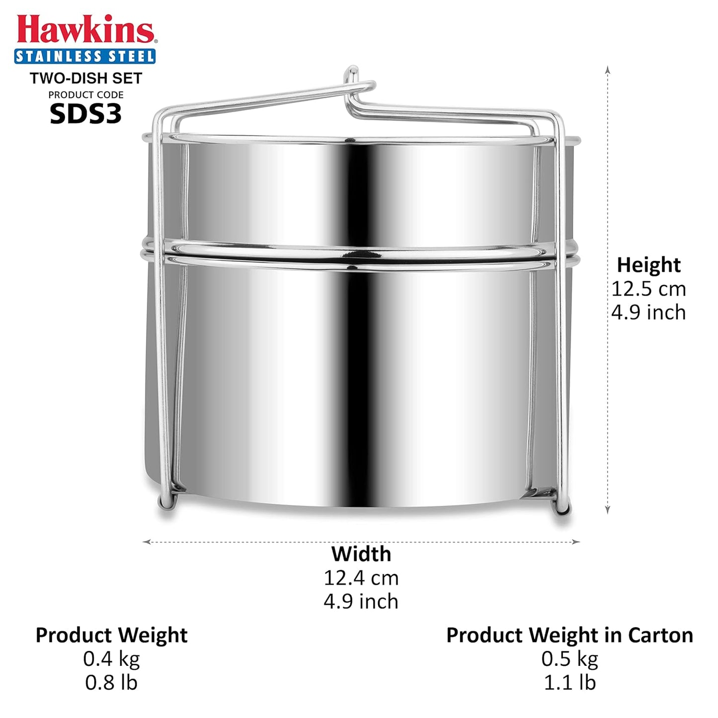 Hawkins Two-Dish Stainless Steel Set, Cooker Separator, Pressure Cooker Pots, Silver (SDS3), 1.275 liters