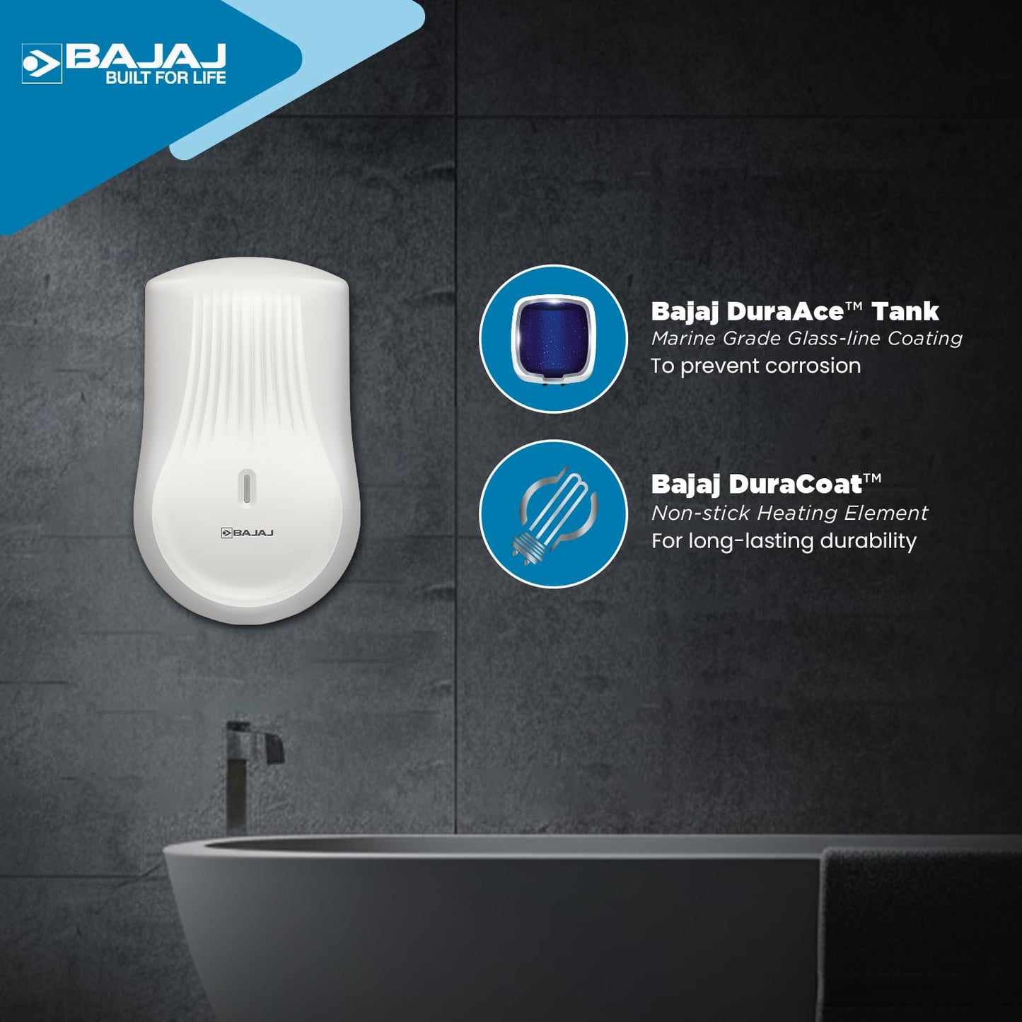 Bajaj Armor Series Converge 3L 3KW Instant Water Heater For Home|Ner Stick Heating Element|Withstand 6 Bar Pressure|Shock Resistant & Rust Proof|Withstand 4.5KV Surge Voltage|4-Yr Warranty|White