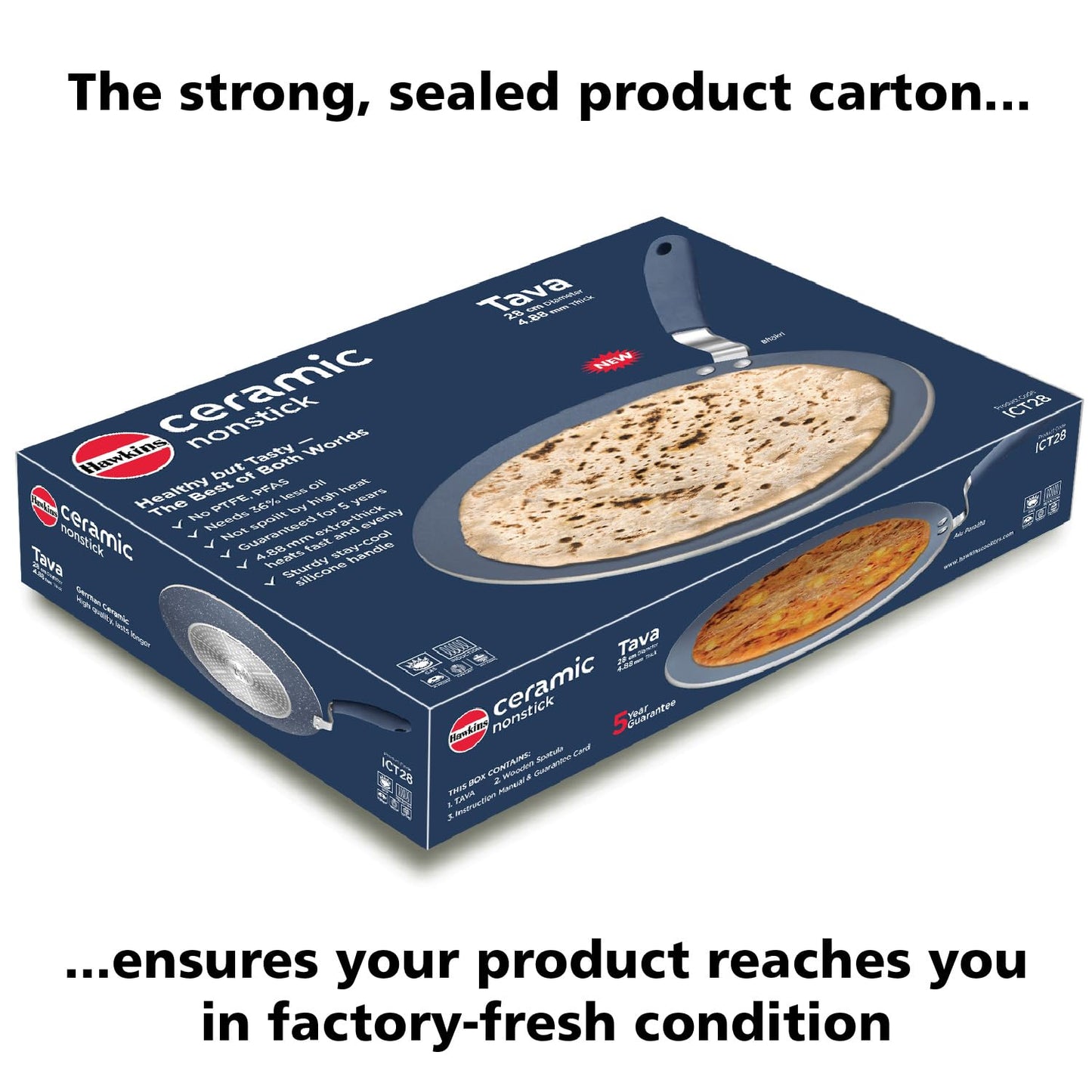 Hawkins Ceramic Nonstick Tava, 28 cm Diameter, Induction Paratha Tawa, Granite Griddle (ICT28)