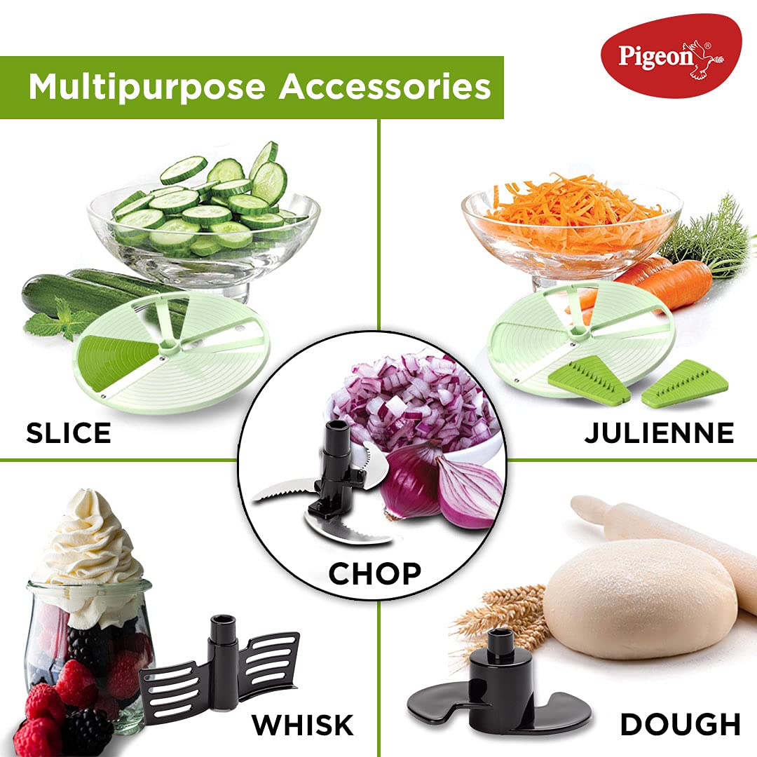 Pigeon by Stovekraft Tornado Turbo Manual Chopper | Food Processor 1.5 L Used for Chopping, Atta Kneader, Slicing, Shredding and Whipping - Green, Large