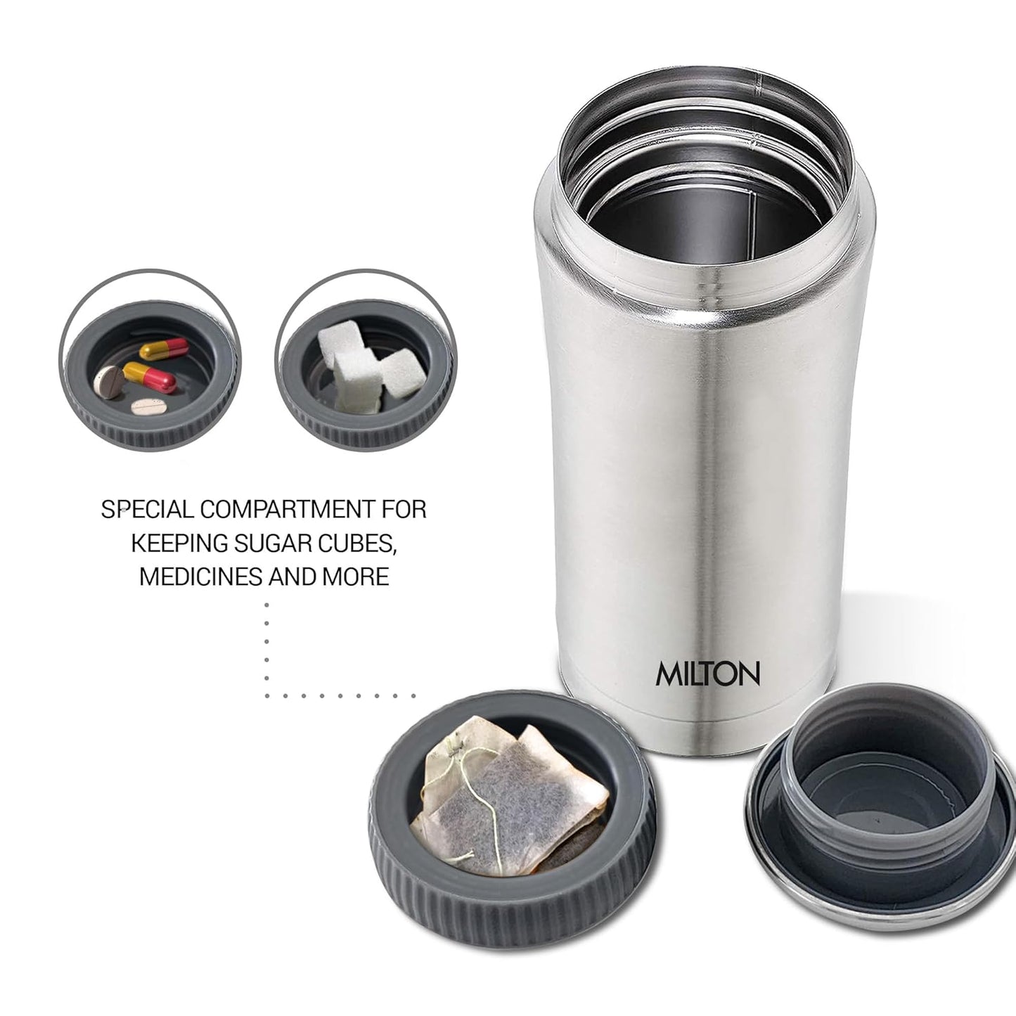 Milton Optima 500 Thermosteel Hot and Cold Flask, 460 ml, Silver | ISI Certified | Vacuum Insulated | Rust Proof | Leak Proof | Tea | Coffee | Juice