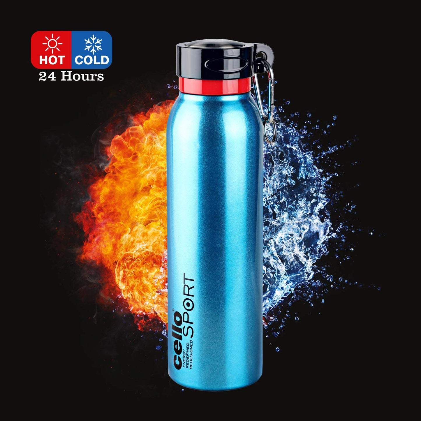Cello Beatle Stainless Steel Double Walled Water Bottle, Hot and Cold, 1000ml, 1 Unit, Metallic Blue
