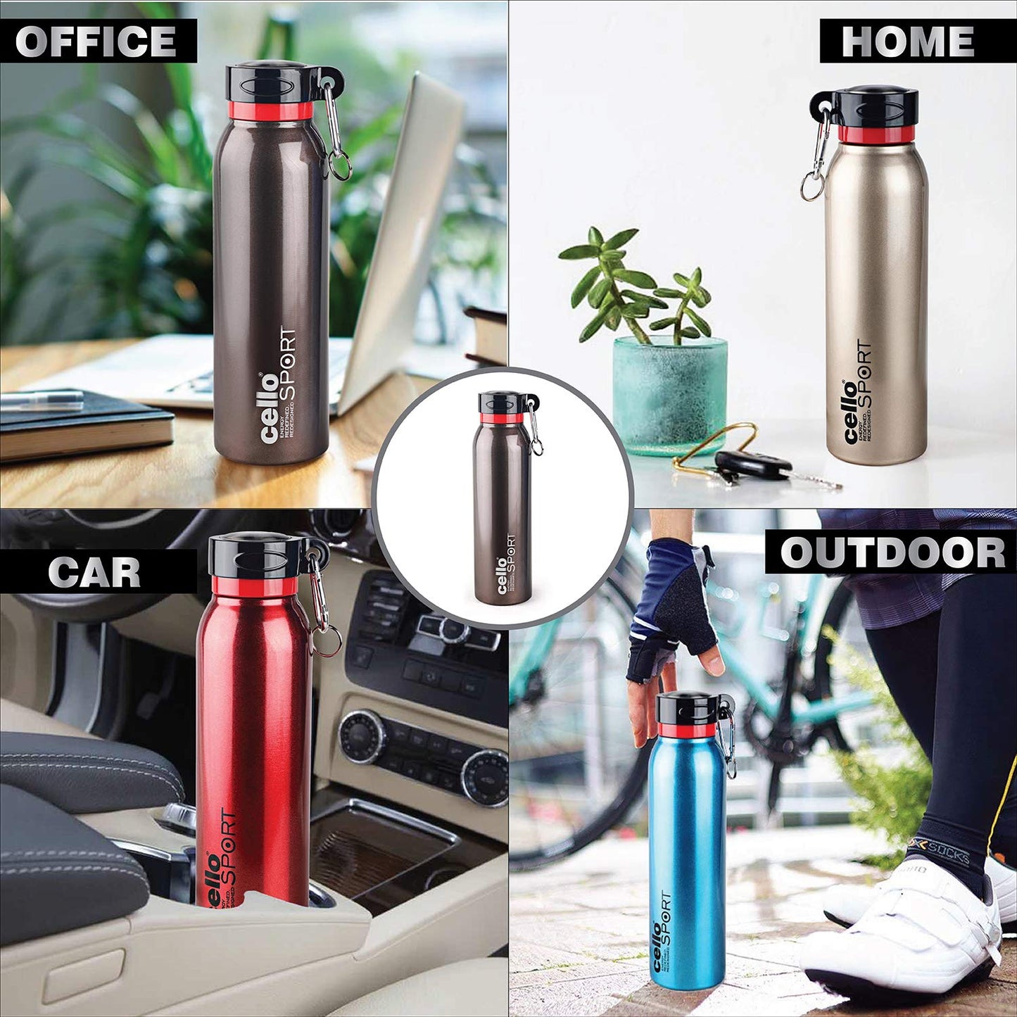 Cello Beatle Stainless Steel Double Walled Water Bottle, Hot and Cold, 1000ml, 1 Unit, Metallic Blue