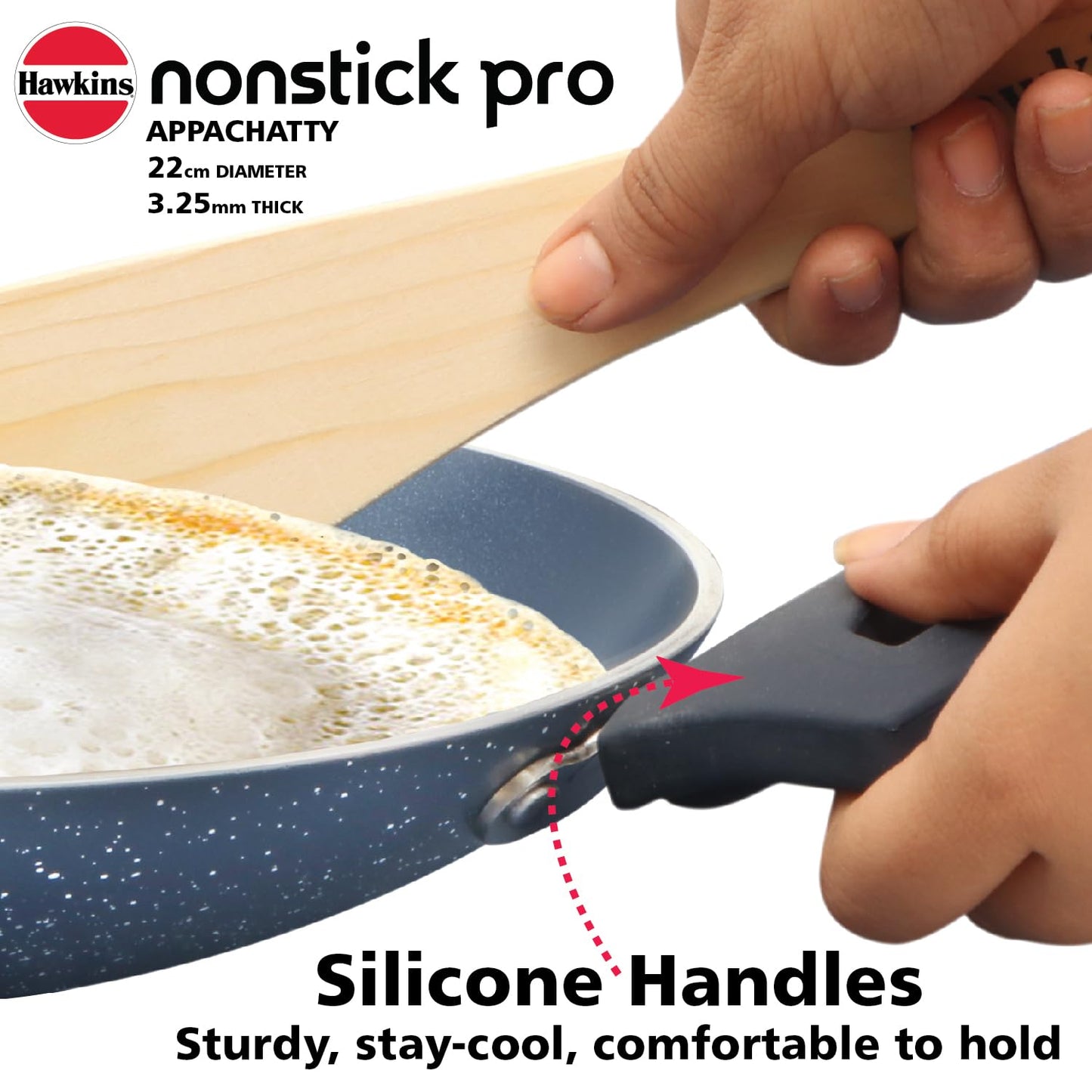 Hawkins Nonstick Pro 0.9 Litre Appachatty, Mini Kadhai, Appachatti, Appachetty, Appam Pot Maker, Deep Fry Pan with Glass Lid, Granite Kadai (CA09G)