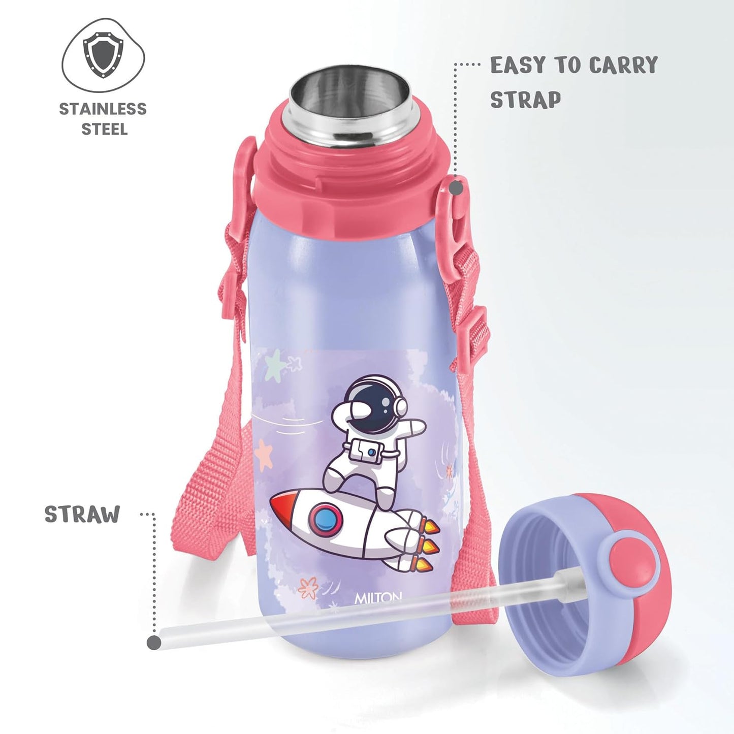 MILTON Torque 650 Astronaut Stainless Steel Kids Water Bottle, 630 ml, Purple
