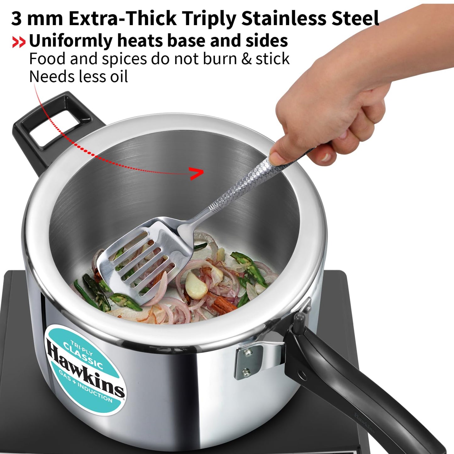Hawkins Classic 5 Litre Tri-Ply Pressure Cooker, Triply Stainless Steel Inner Lid Cooker, Silver (SSTCL50)