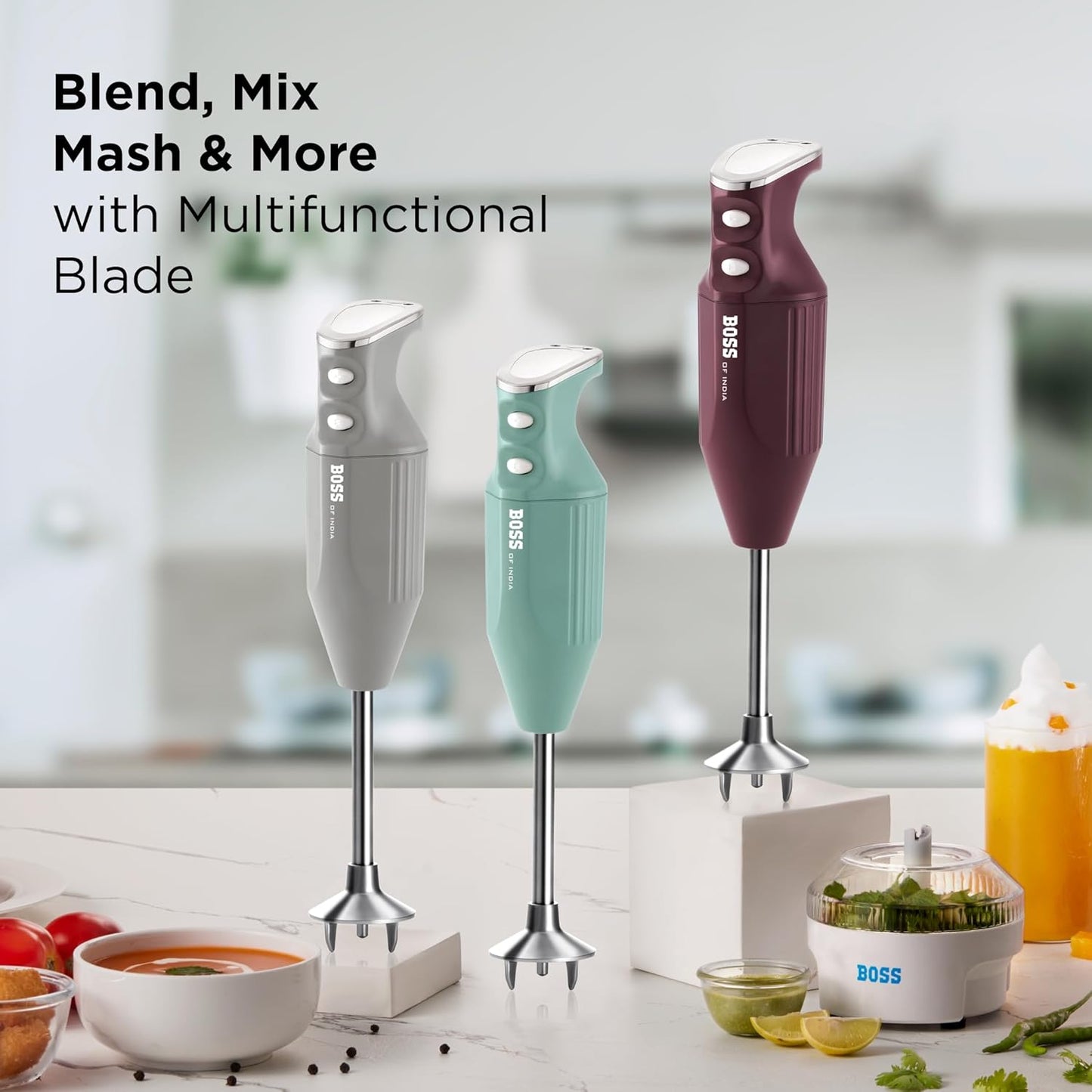 BOSS B136 Big Boss Portable Hand Blender | Powerful 275 W Motor | 5 Years Warranty* First In India | Variable Speed Control | Isi-Marked, Wine, 275 Watts