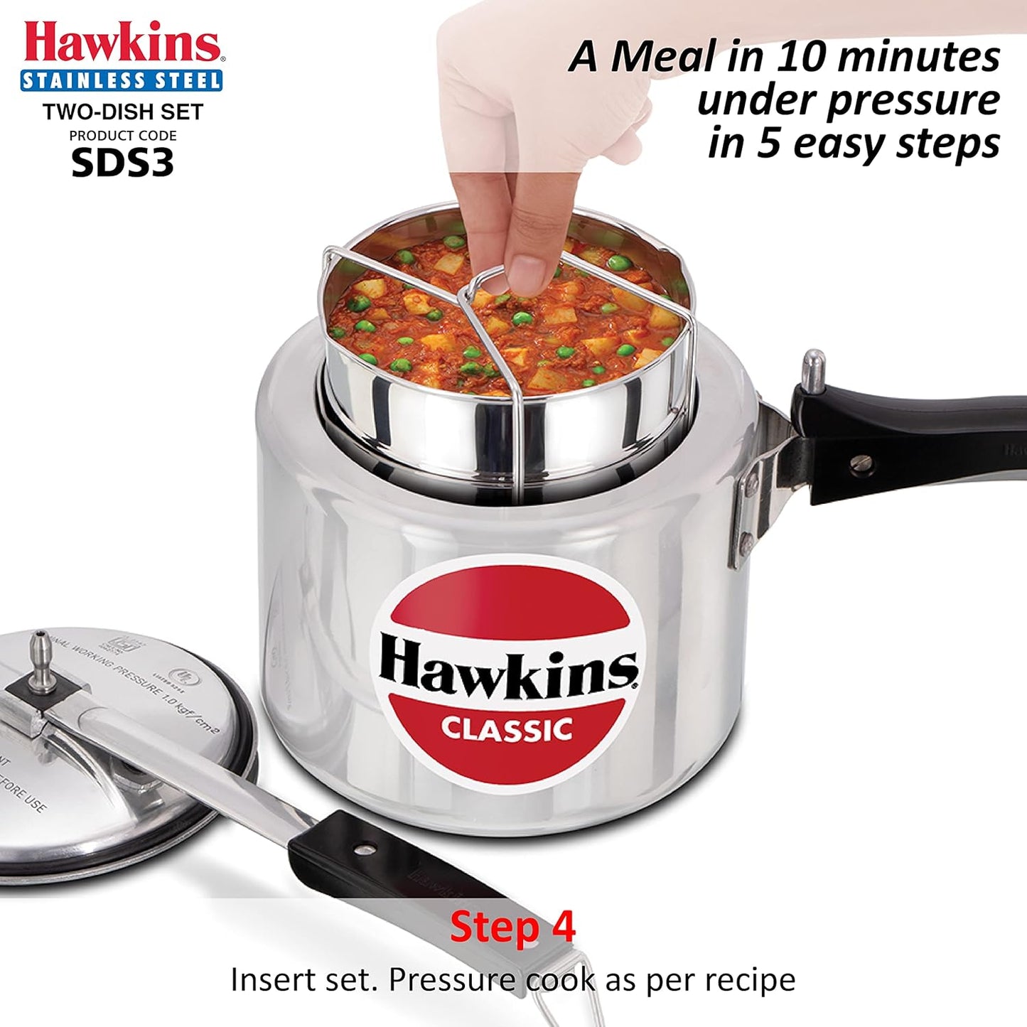 Hawkins Two-Dish Stainless Steel Set, Cooker Separator, Pressure Cooker Pots, Silver (SDS3), 1.275 liters