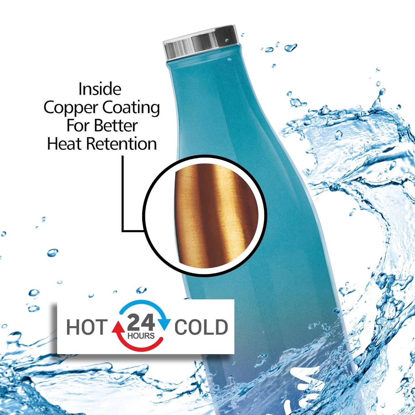 MILTON Prudent 500 Thermosteel Bottle, 510 ml Water Bottles, 24 Hours Hot and Cold, Easy to Carry, Easy Grip, Rust Proof, Tea, Coffee, Office, Travel Bottle, Blue