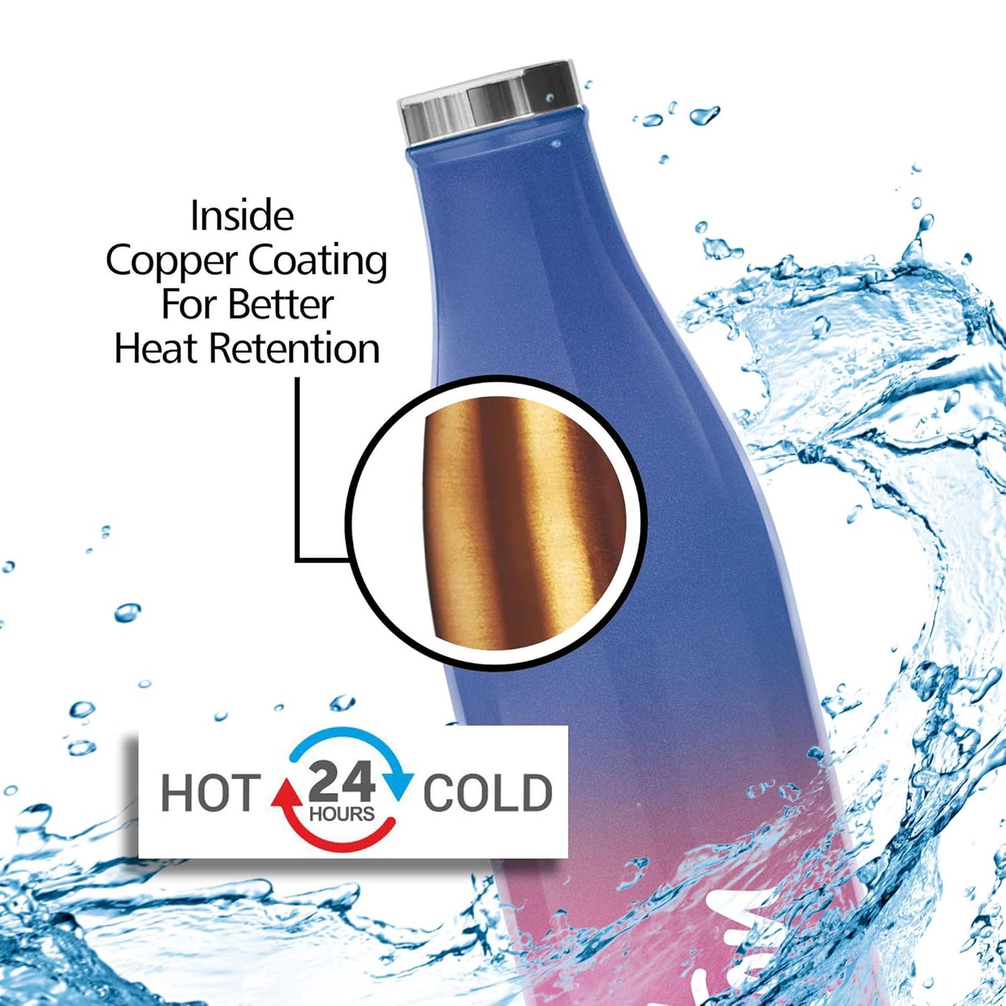 MILTON Prudent 800 Thermosteel Bottle, 810 ml Water Bottles, 24 Hours Hot and Cold, Easy to Carry, Easy Grip, Rust Proof, Tea, Coffee, Office, Travel Bottle, Pink Blue