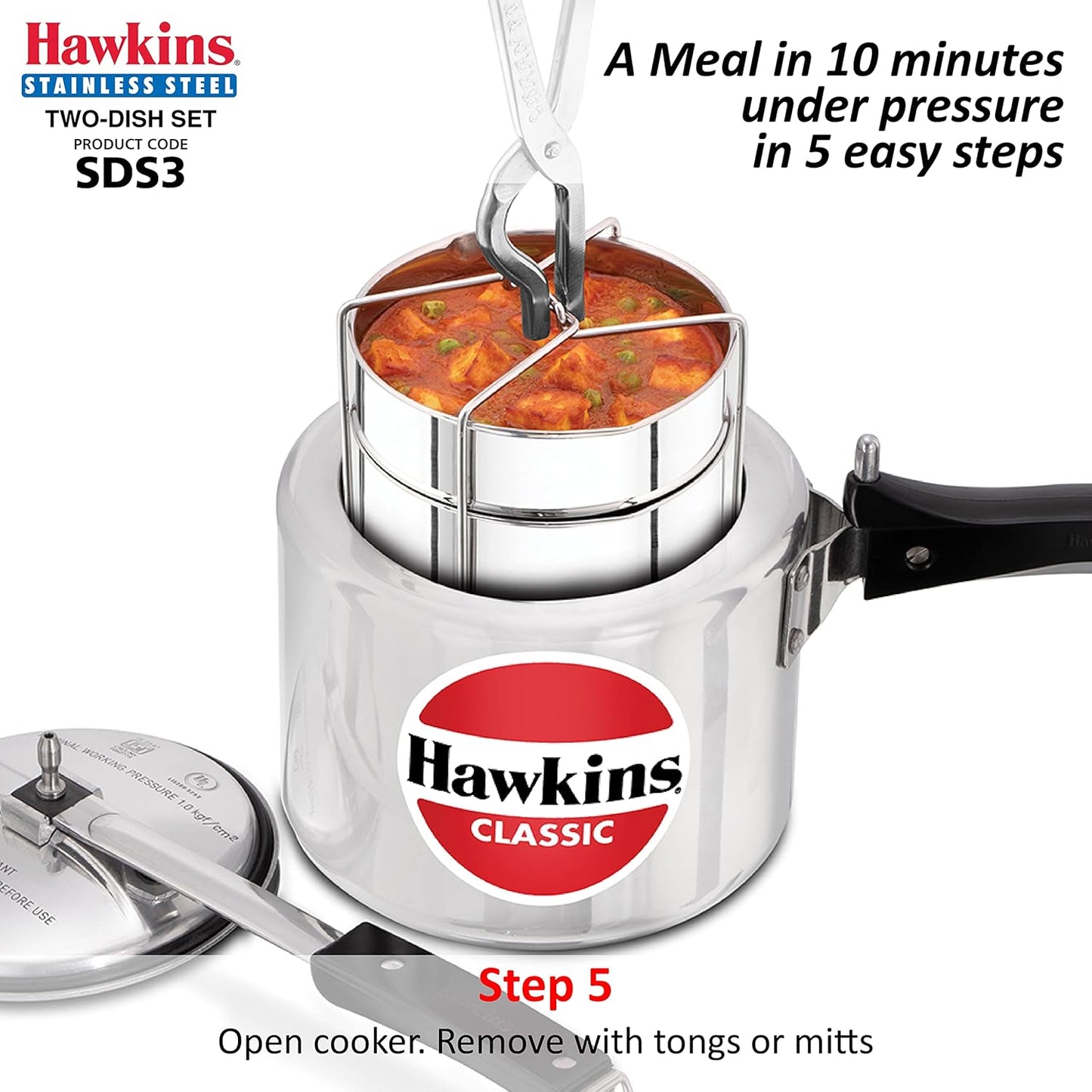 Hawkins Two-Dish Stainless Steel Set, Cooker Separator, Pressure Cooker Pots, Silver (SDS3), 1.275 liters