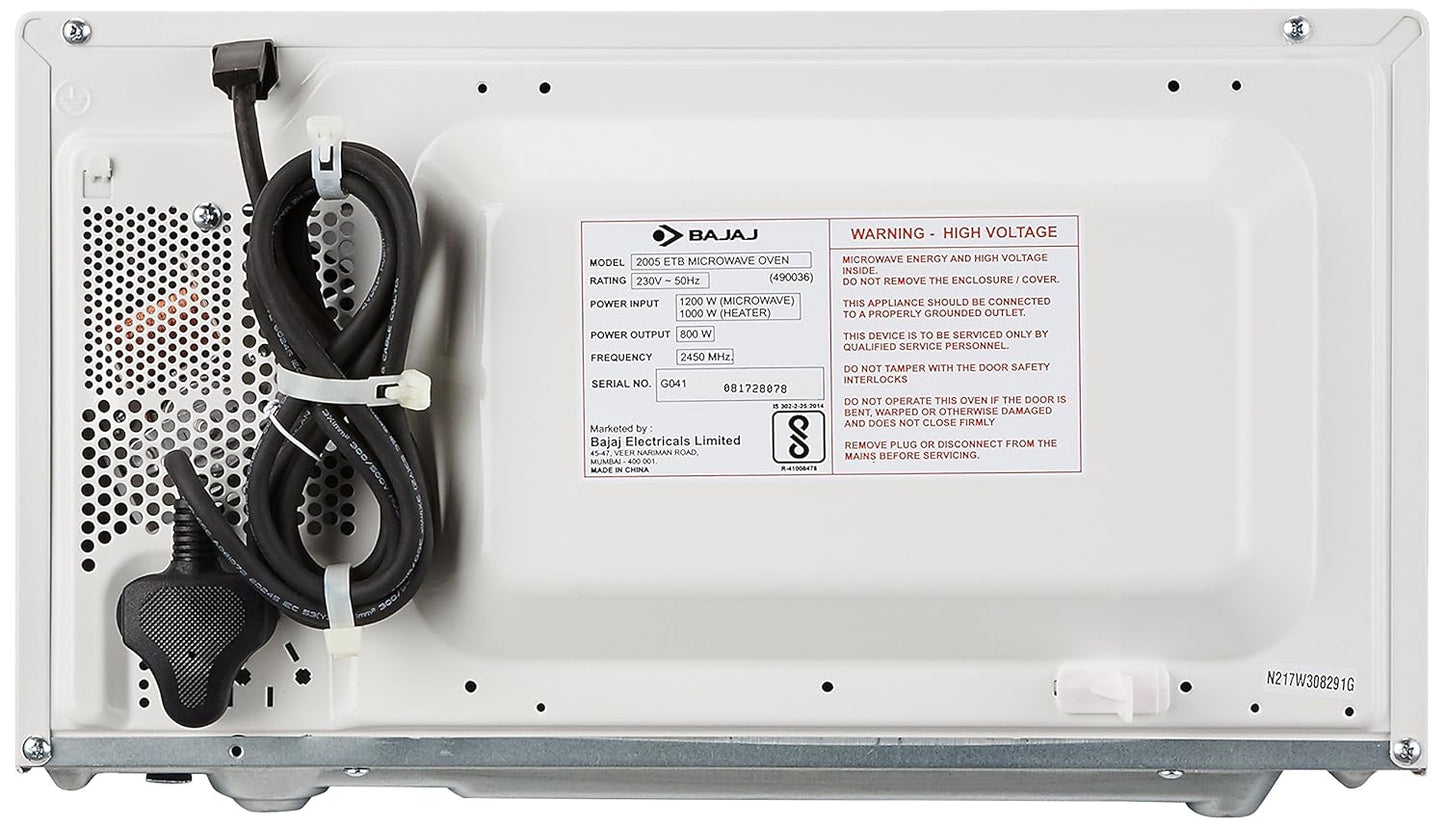 Bajaj 20 Litres Grill Microwave Oven with Jog Dial (2005 ETB, White)