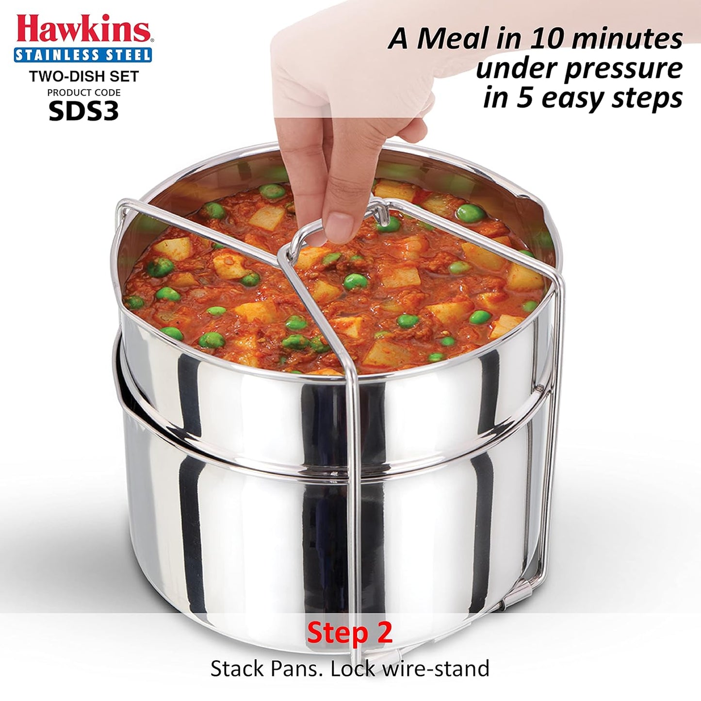 Hawkins Two-Dish Stainless Steel Set, Cooker Separator, Pressure Cooker Pots, Silver (SDS3), 1.275 liters