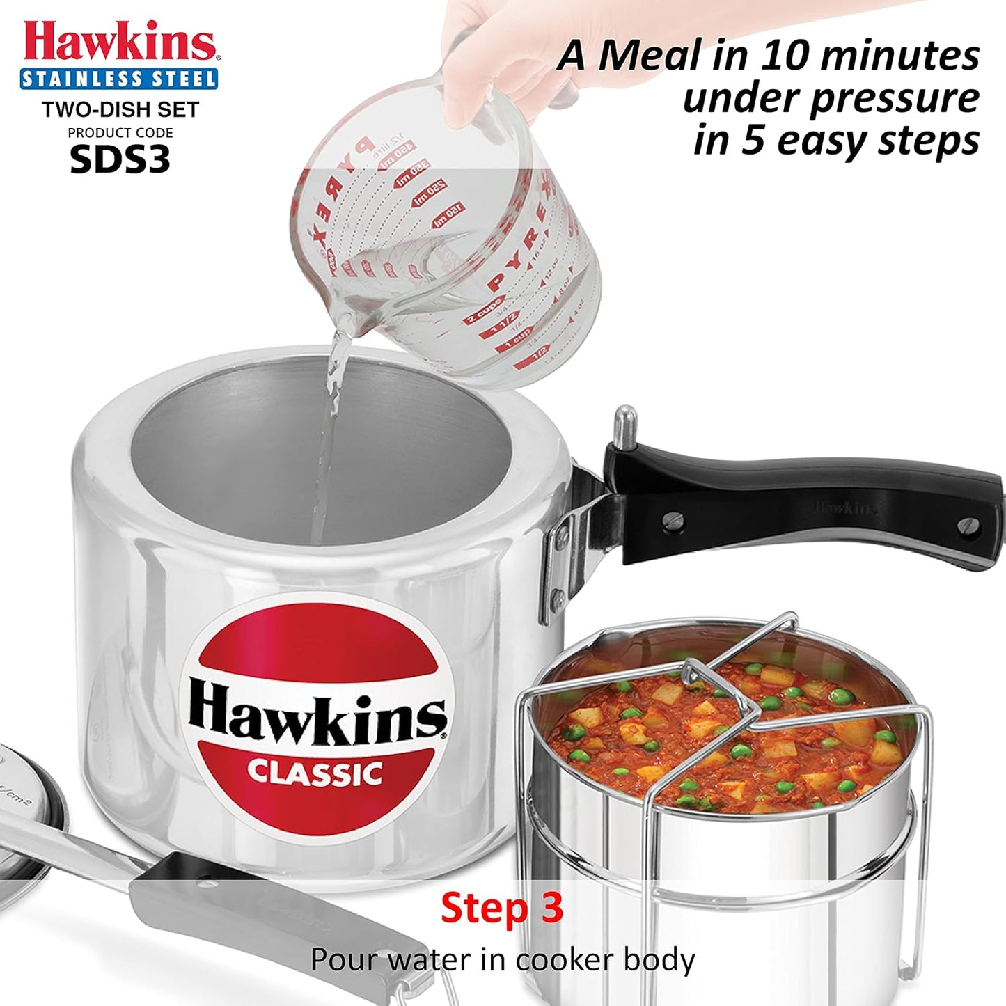 Hawkins Two-Dish Stainless Steel Set, Cooker Separator, Pressure Cooker Pots, Silver (SDS3), 1.275 liters