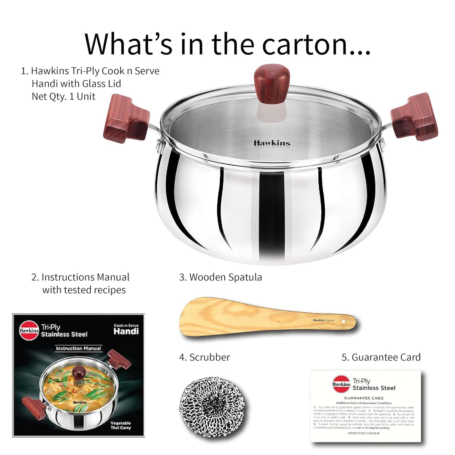 Hawkins 4 Litre Cook n Serve Handi, Triply Stainless Steel Handi with Glass Lid, Induction Sauce Pan, Biryani Handi, Saucepan, Silver (SSH40G)