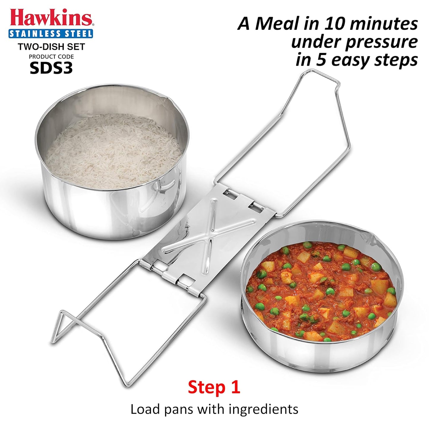 Hawkins Two-Dish Stainless Steel Set, Cooker Separator, Pressure Cooker Pots, Silver (SDS3), 1.275 liters