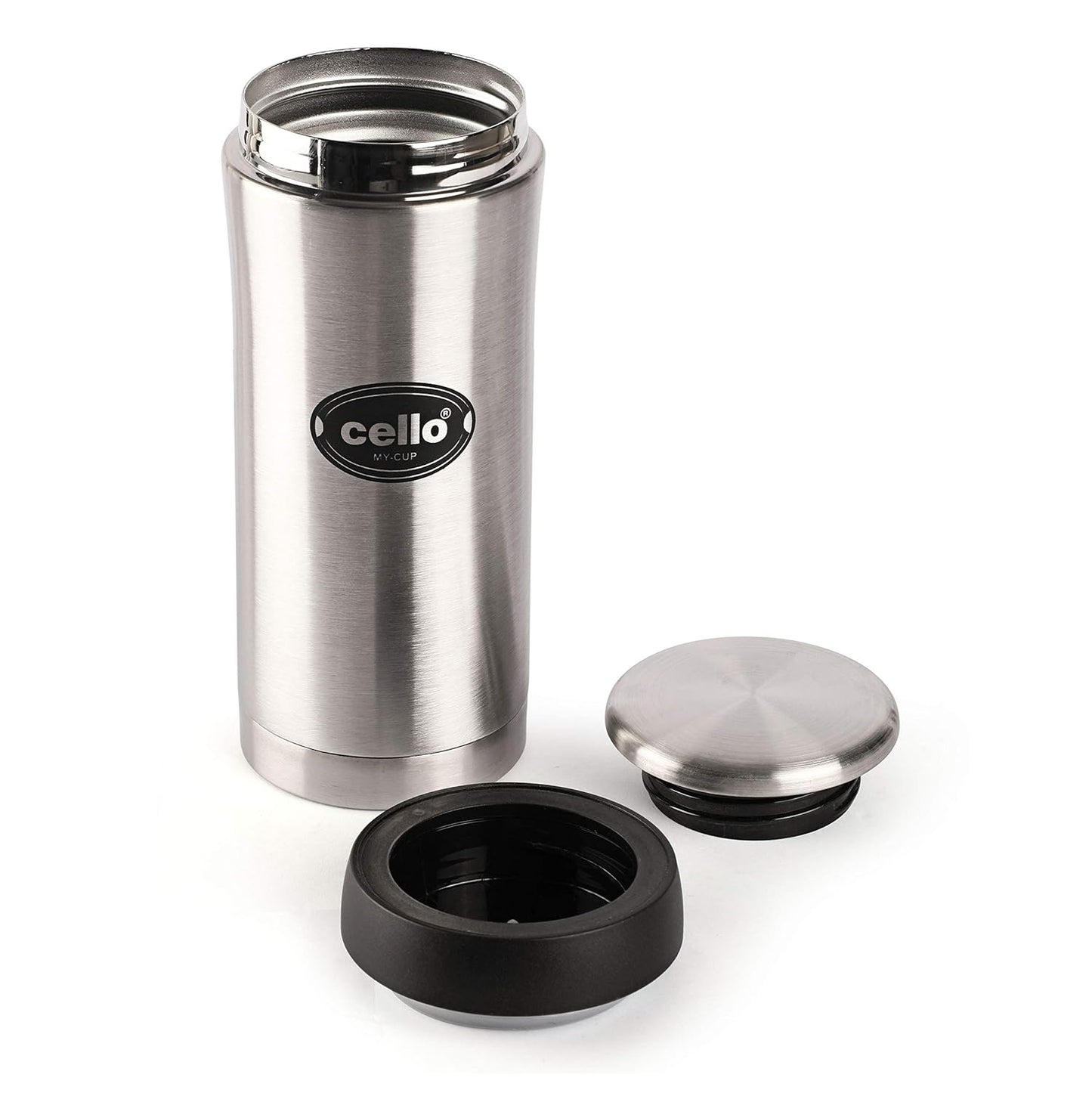 Cello My Cup Stainless Steel Water Bottle | Leak-Proof Cap & Wide Mouth Opening | Thermo Steel Technology | Ideal for Gym or Various Outdoor Activities Like Hiking, Trekking | 350ml- Silver