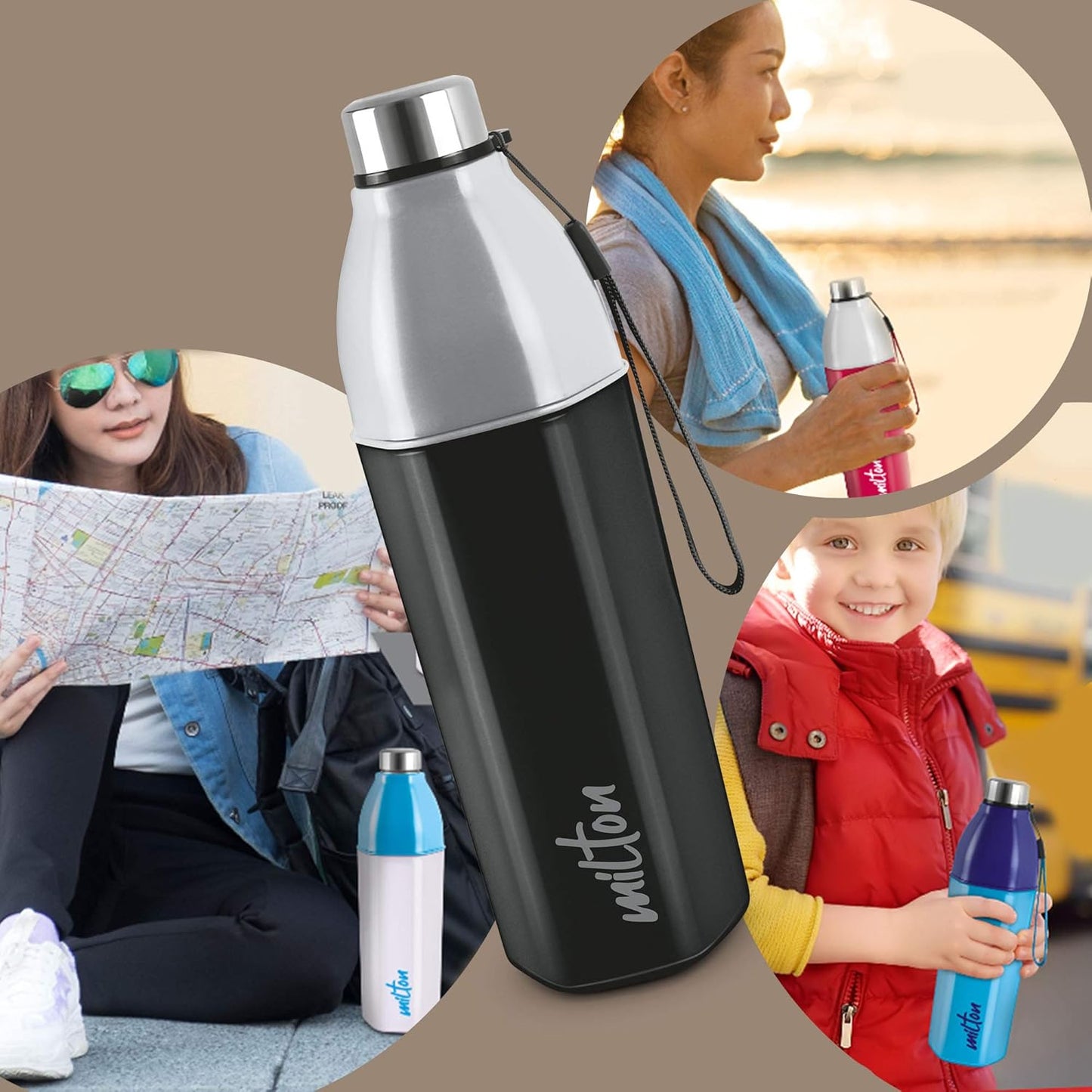 Milton Water Bottle Kool Hexone 1200 PU Insulated, 1.12 Litre, Leak Proof, BPA Free, Ideal for Home, Office, Gym, Travelling, Black