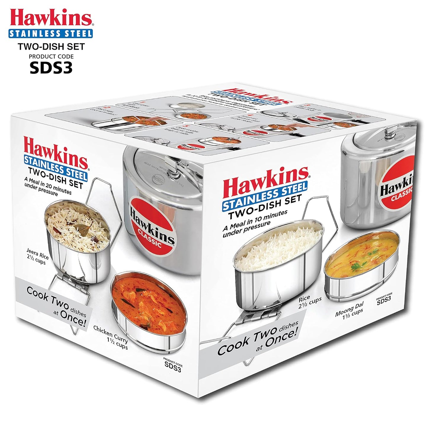 Hawkins Two-Dish Stainless Steel Set, Cooker Separator, Pressure Cooker Pots, Silver (SDS3), 1.275 liters