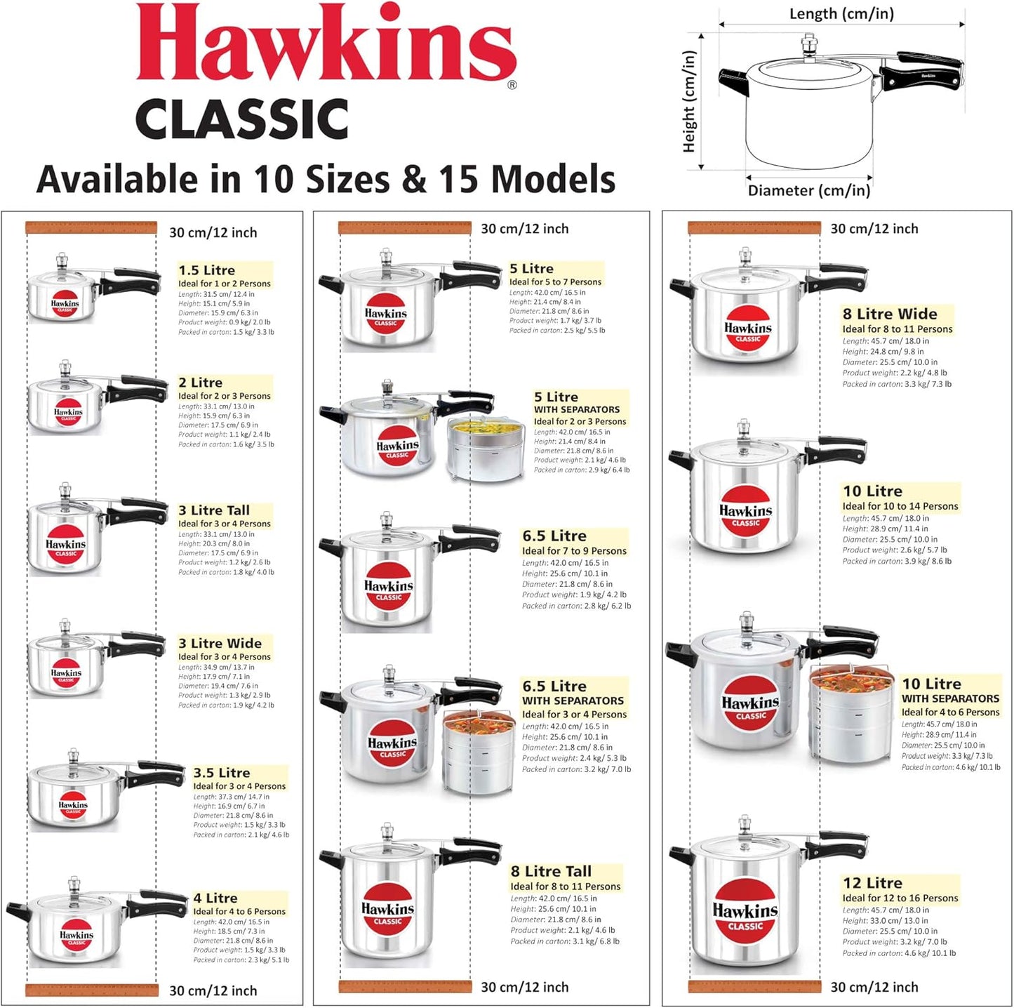 Hawkins Aluminium 8 Litre Classic Pressure Cooker, Tall Design Inner Lid Cooker, Big Cooker, Silver (Cl8T)