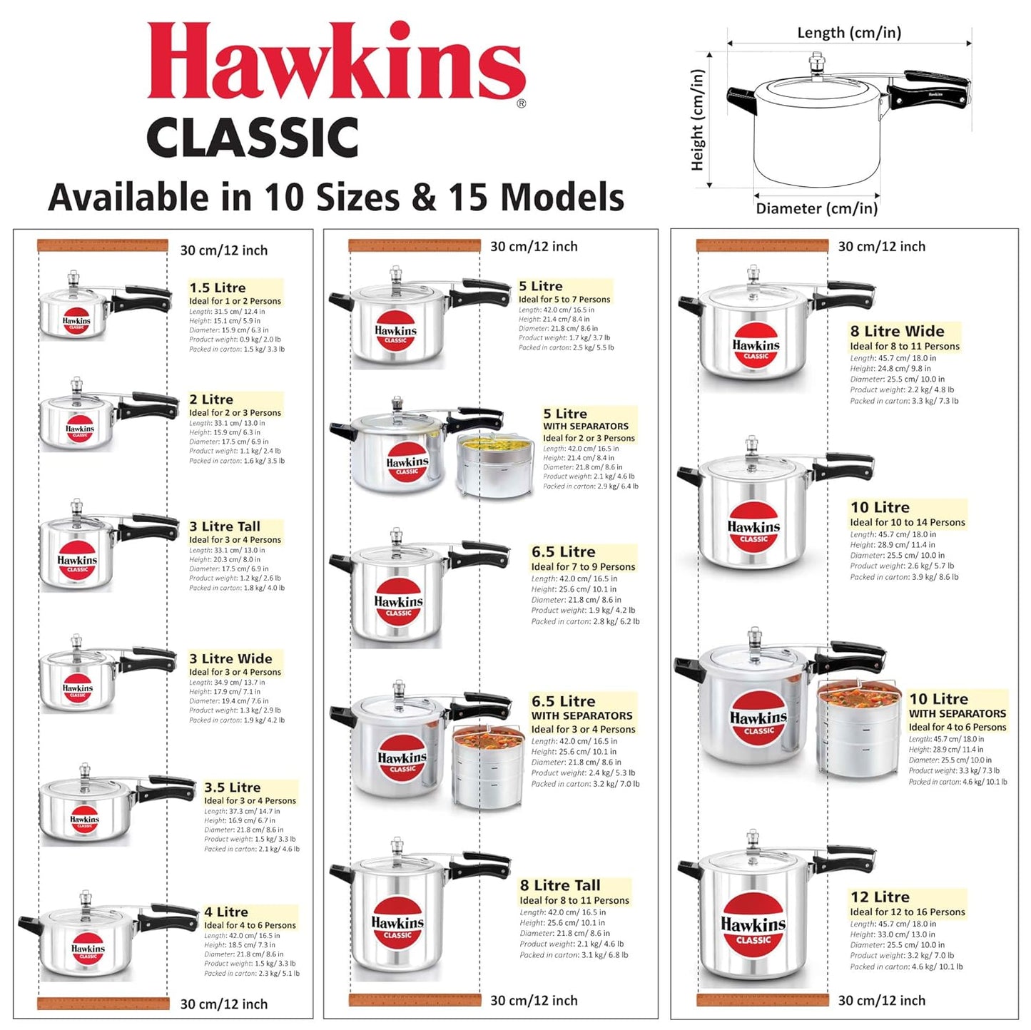Hawkins 1.5 Litre Classic Pressure Cooker, Best Inner Lid Cooker, Small Cooker, Silver (CL15)