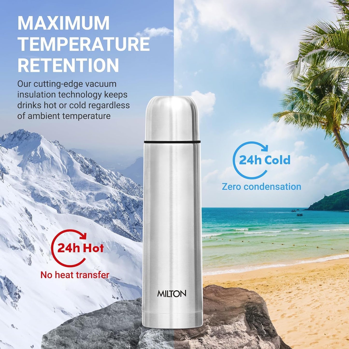 Milton Thermosteel Flip Lid Flask, 750 milliliters, Silver