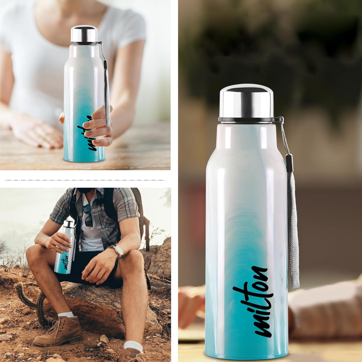 MILTON Steel Marble 600 Leak Proof, Wide Mouth & Easy to Open Insulated Inner Steel Outer Plastic Water Bottle, 520 ml, Aqua Green, School | Office | Travel Bottle