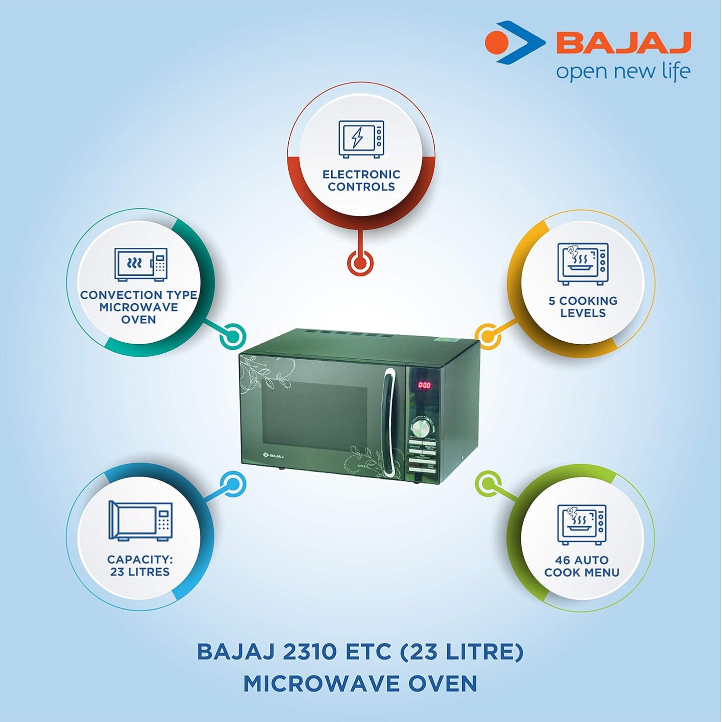 Bajaj 23 L Convection Microwave Oven (2310 ETC) (Silver), Free 1 Year warranty