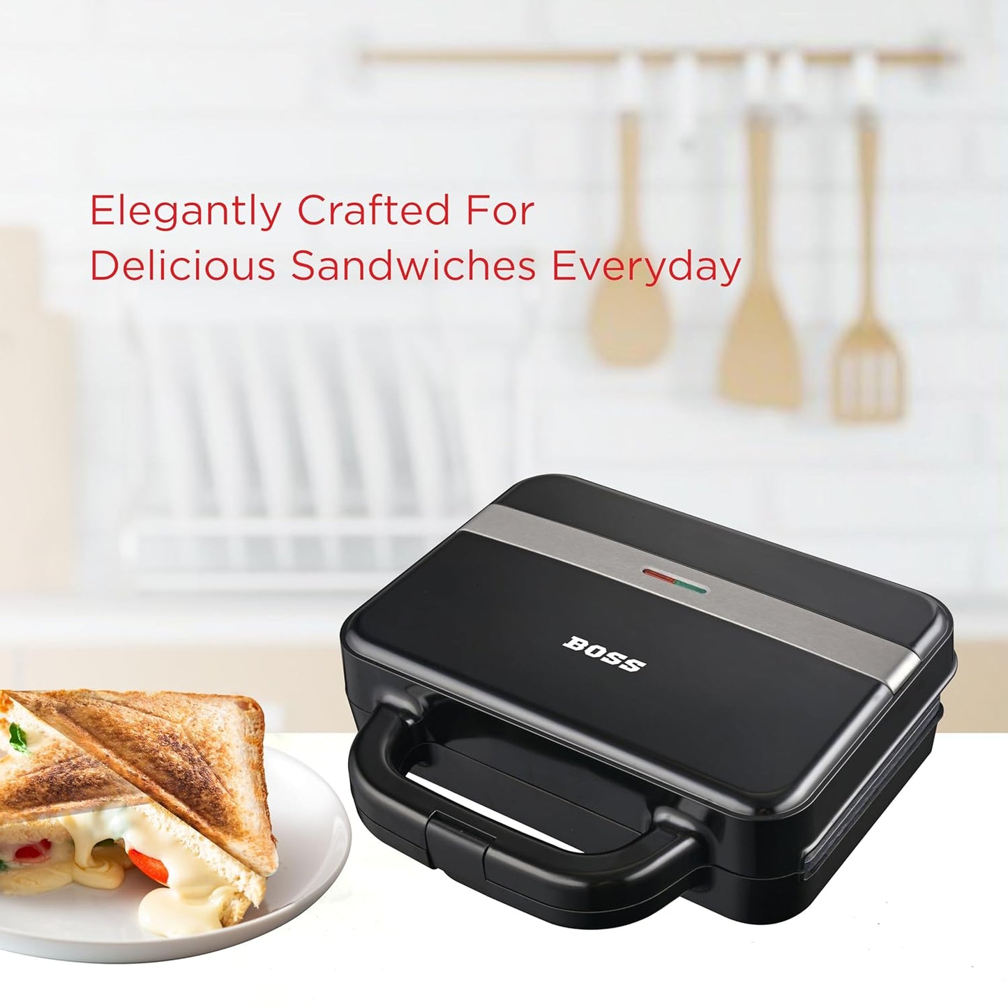 BOSS SuperSub Griller B545 | 1000-Watt Grill Deep Sandwich Maker | Non-Stick Coated Plates for Easy-to-Clean | Upright Compact Storage | Buckle Clips Lock | 2 Yr Warranty | Black