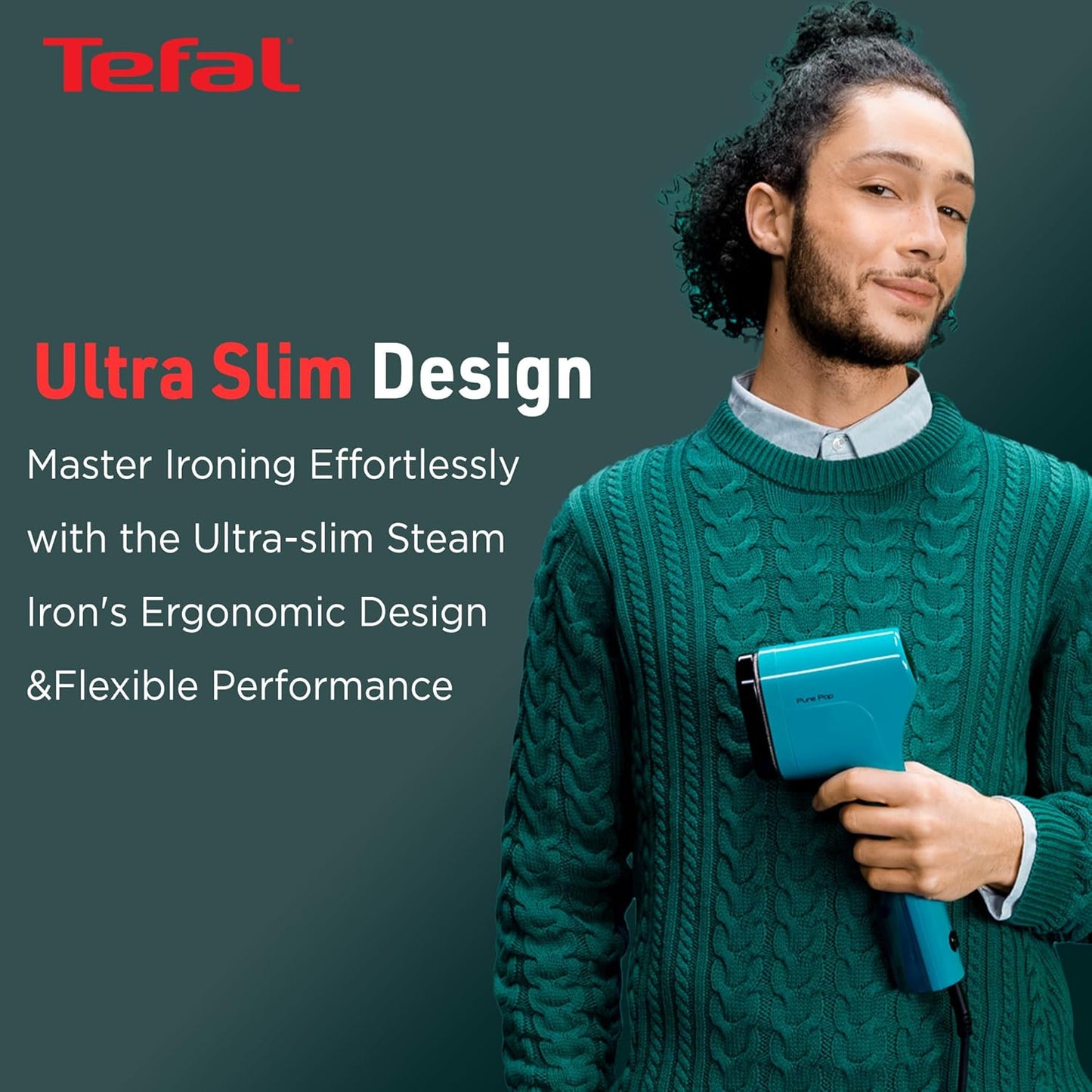 Tefal Pure Pop Garment Steamer | 1300W | Reversible Pad | 2m Cable | 20g/min Steam | 15-sec Heat-Up | 70ml Detachable Tank | Green | No.1 Ironing Brand in Europe