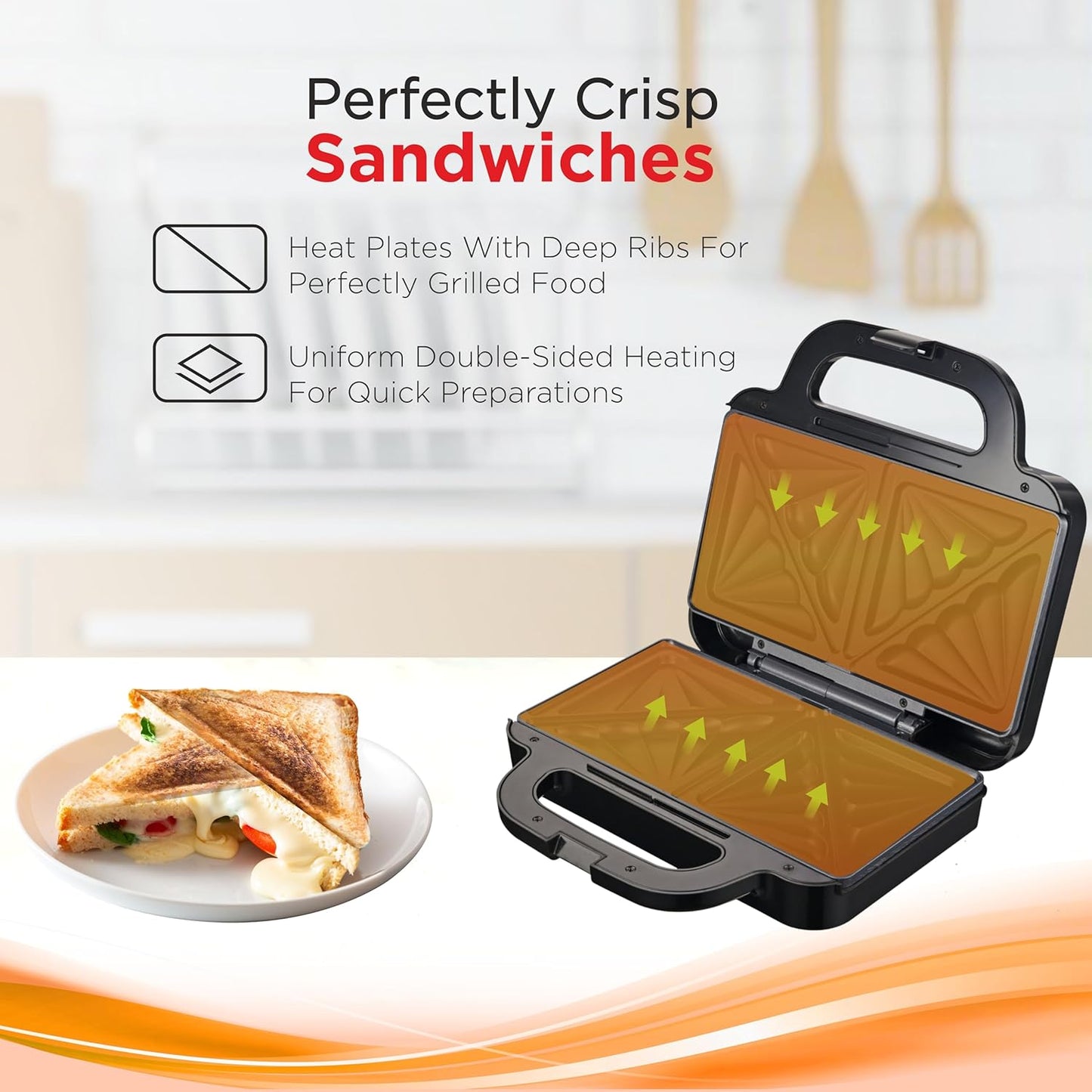 BOSS SuperSub Griller B545 | 1000-Watt Grill Deep Sandwich Maker | Non-Stick Coated Plates for Easy-to-Clean | Upright Compact Storage | Buckle Clips Lock | 2 Yr Warranty | Black