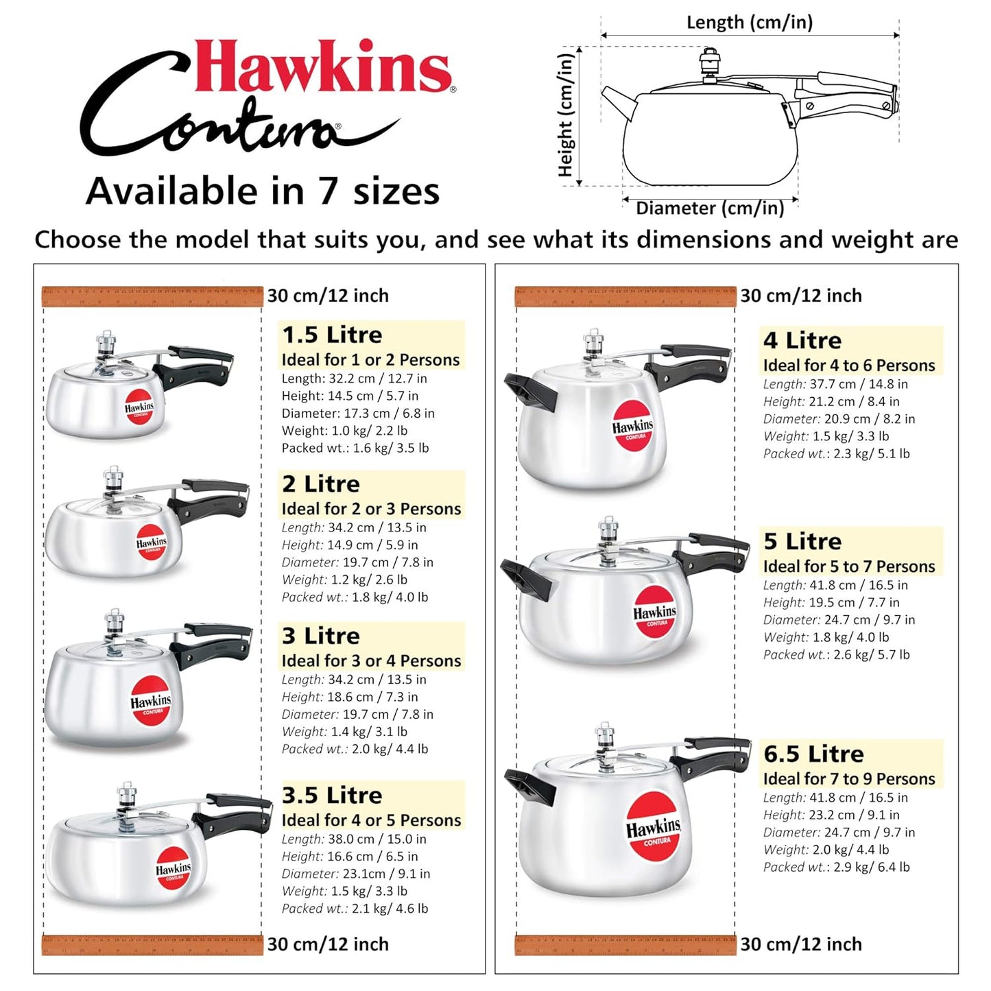 Hawkins 3.5 Litre Contura Pressure Cooker, Handi Inner Lid Cooker, Silver (HC35) Aluminium