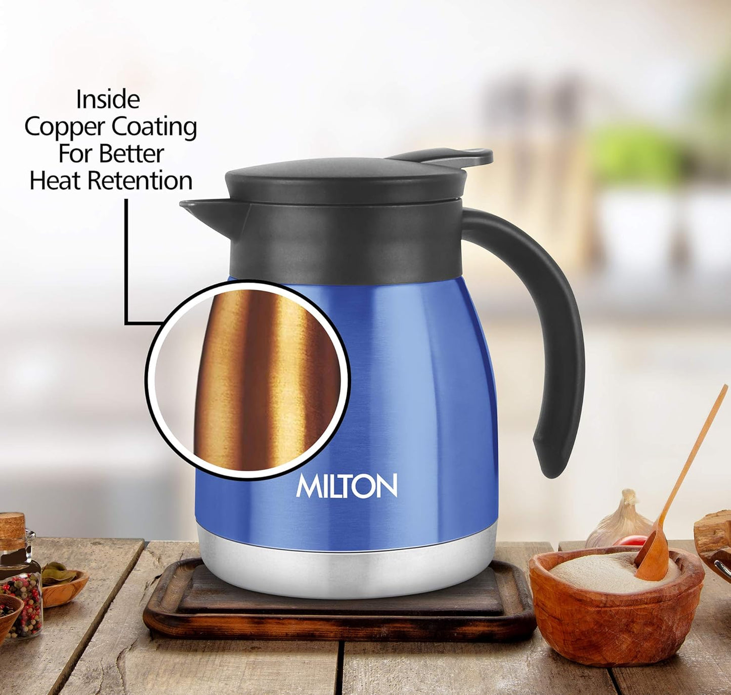 Milton Bistro 600 Thermosteel Carafe, 490 ml, Blue, Stainless Steel