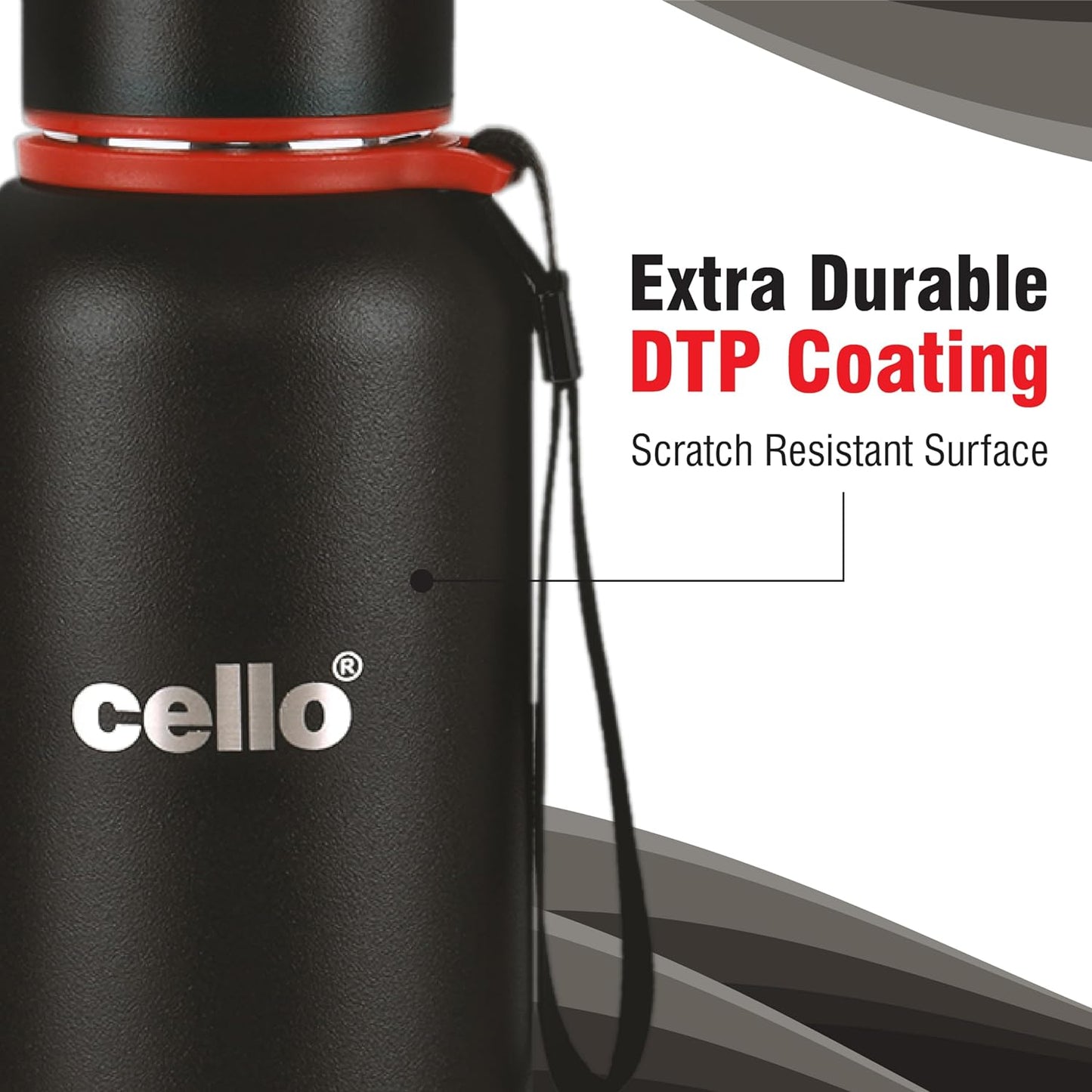 Cello Kent Stainless Steel Flask with DTP Coating, 900ml, Black | Prolonged Hours Hot and Cold Thermosteel Bottle | Flask for tea coffee | Ideal for Office, Gym, Home, Kitchen, Hiking, Travel Bottle